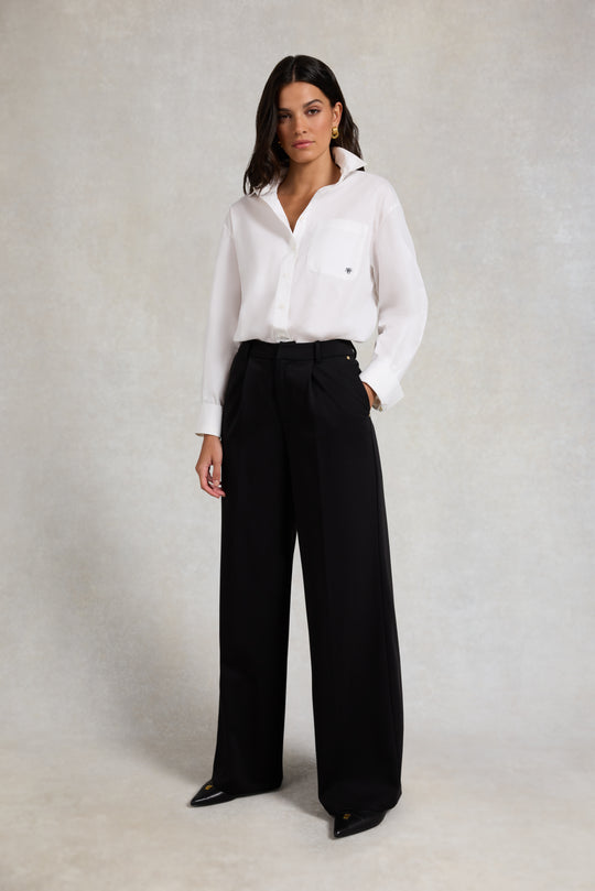 Holland Cooper Black Pleated Wide Leg Trouser #Colour_Black