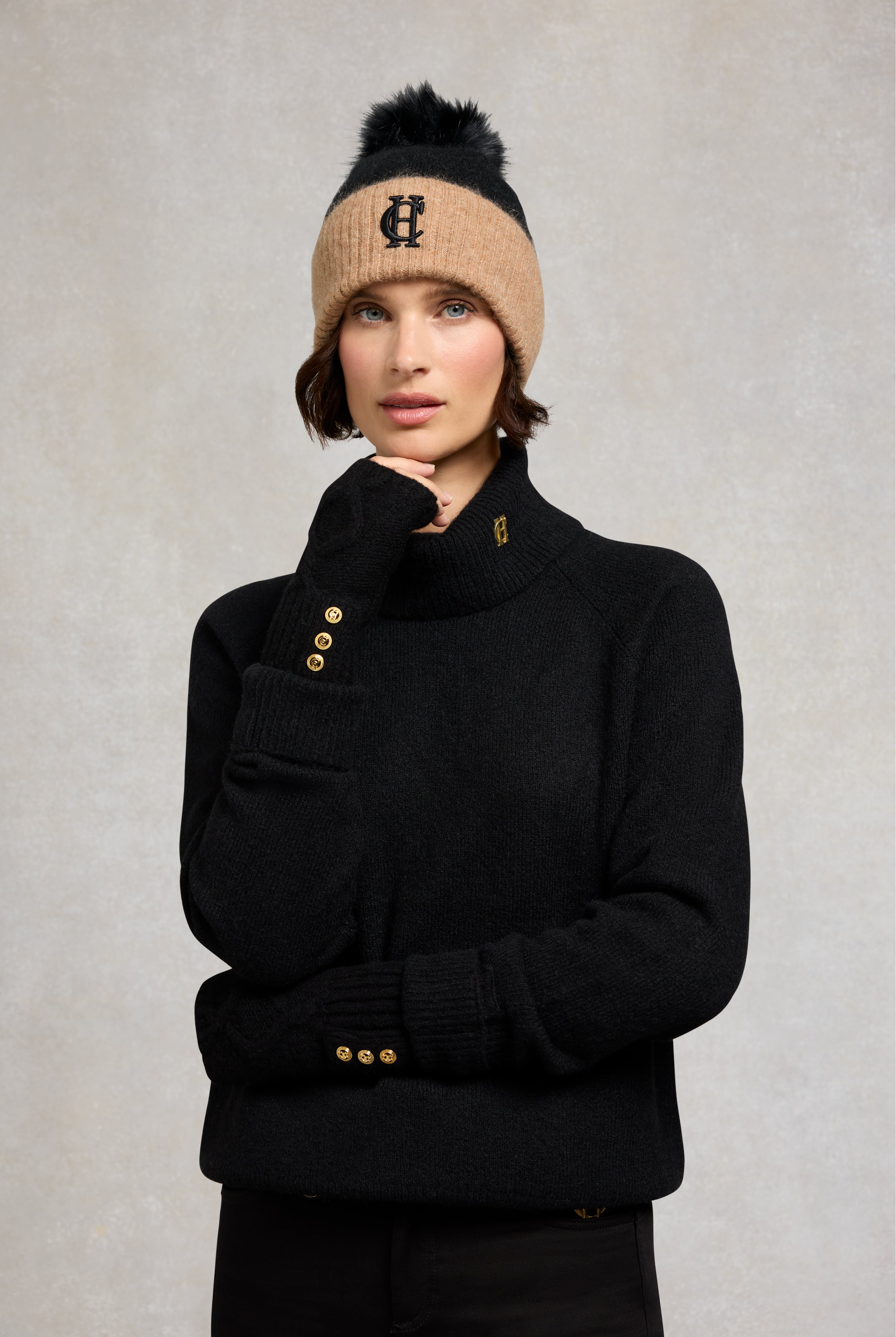 Holland Cooper Sloane Fingerless Gloves #Colour_Black