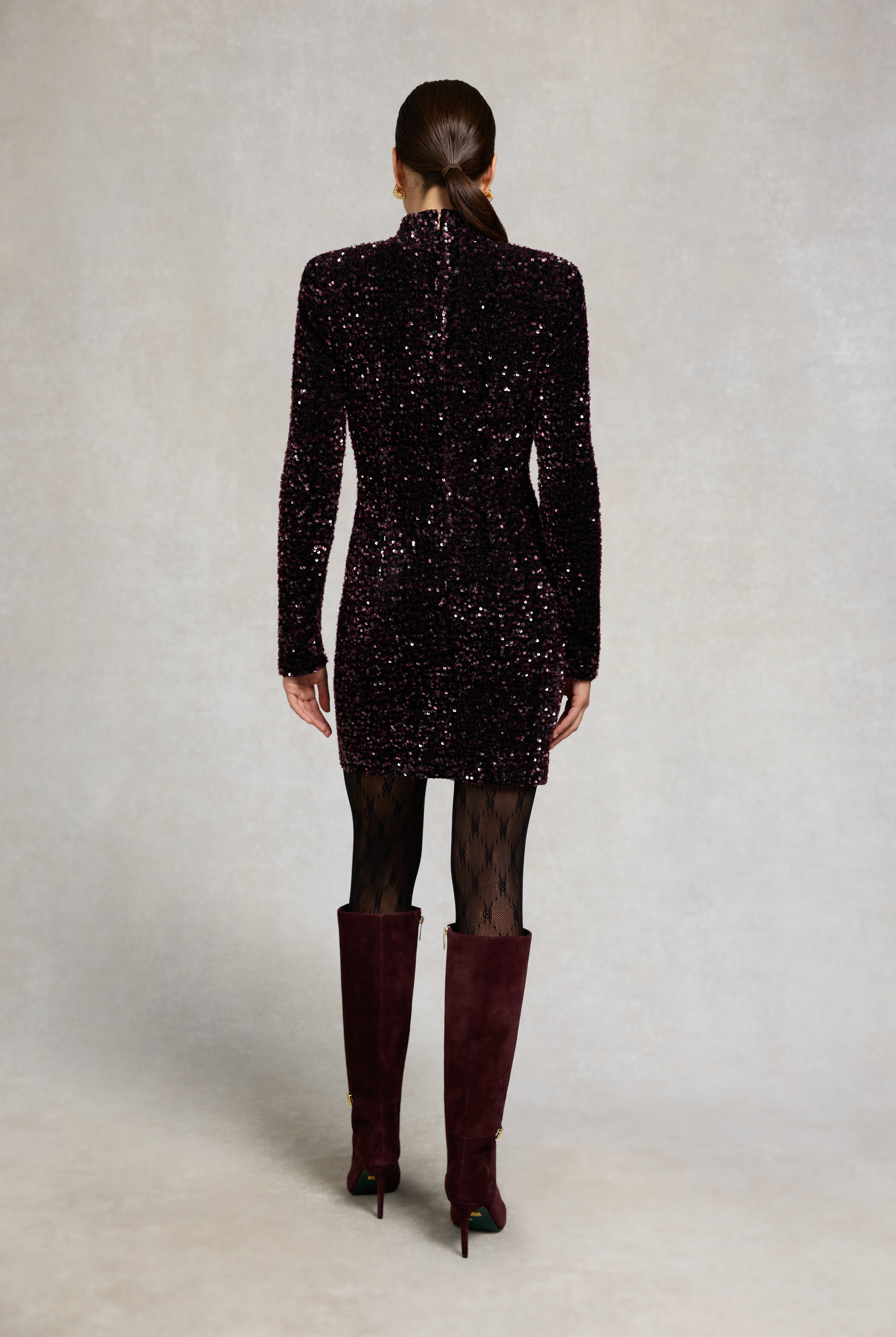 Holland Cooper Cara Sequin Mini Dress #Colour_Burgundy