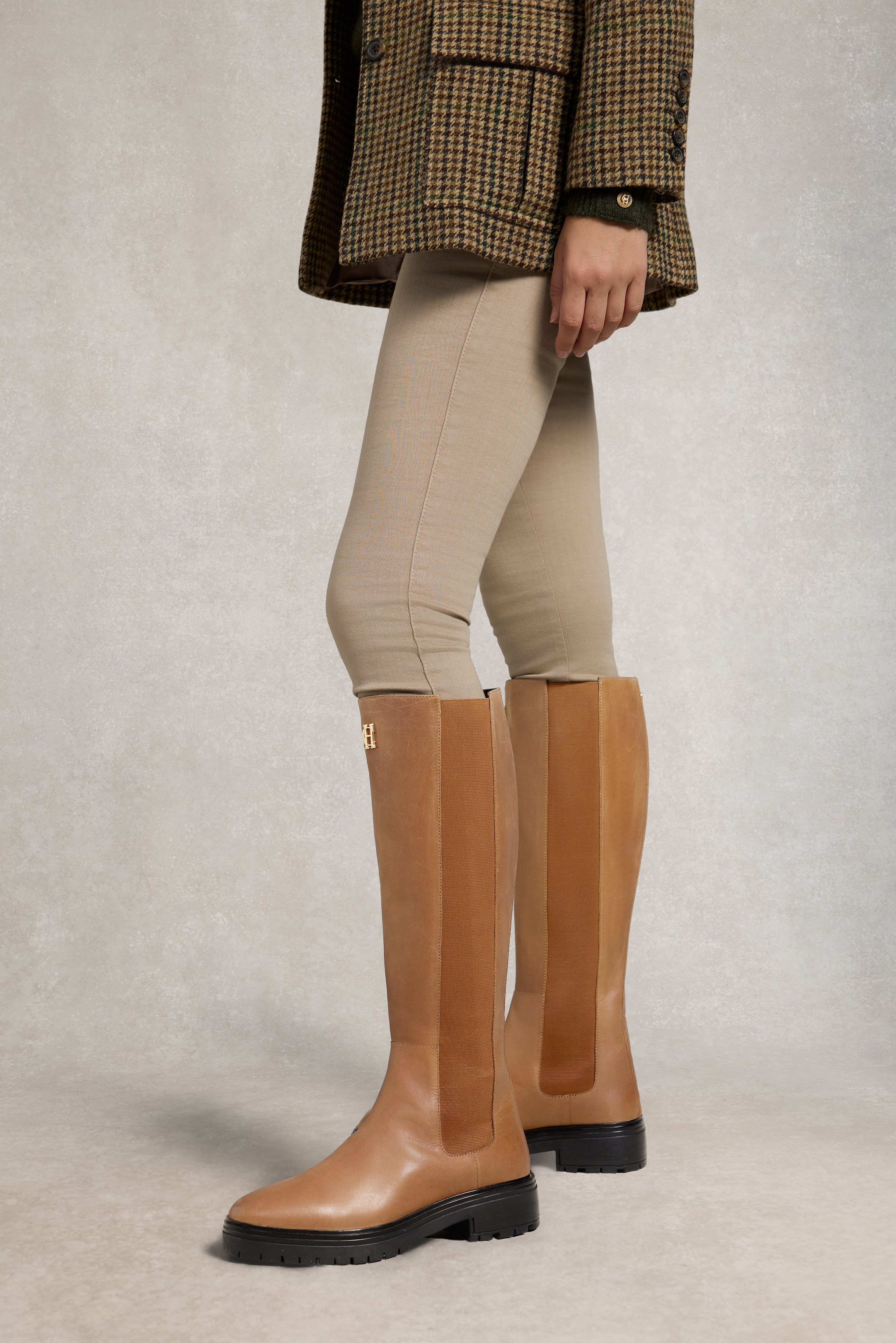 Holland Cooper Vintage Leather Tan Astoria Knee Boot #Colour_Vintage Leather Tan