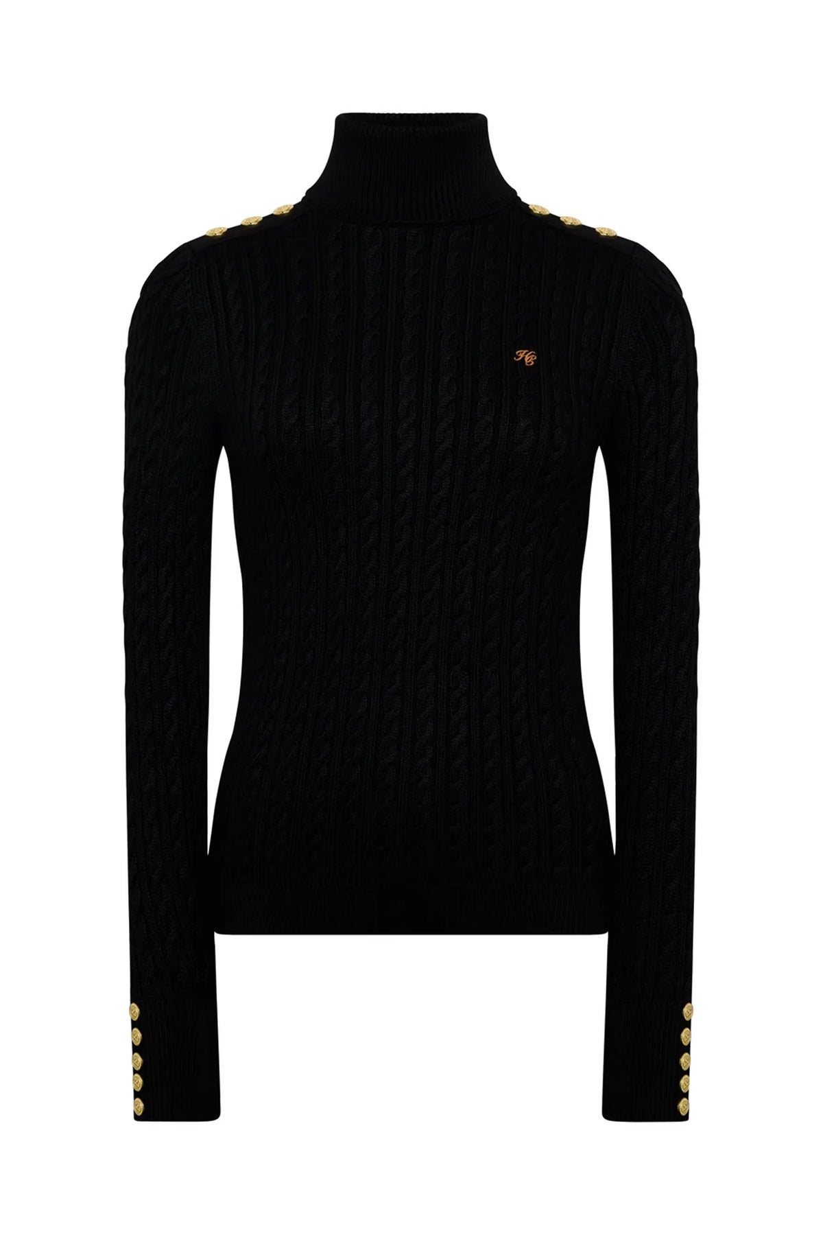 Holland Cooper Seattle Roll Neck Cable Knit #Colour_Black