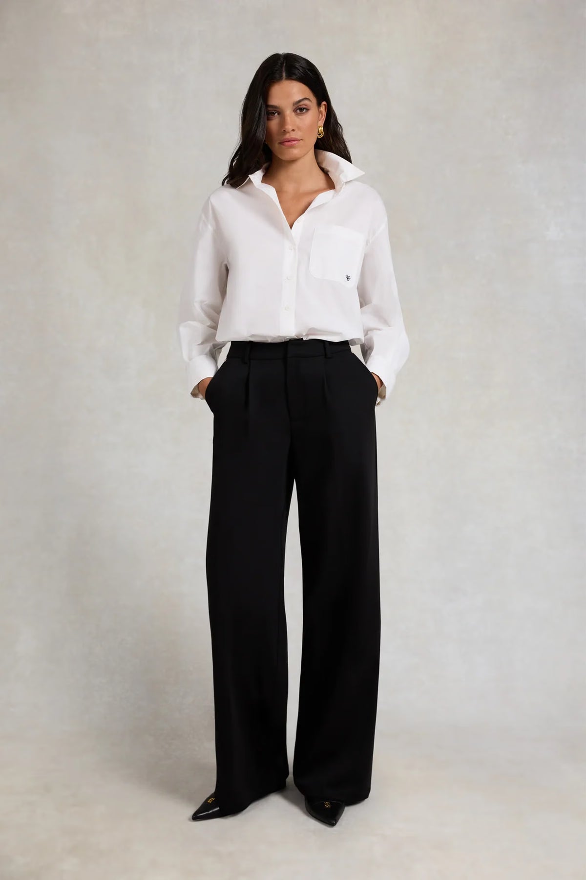 Holland Cooper Pleated Wide Leg Trouser #Colour_Black