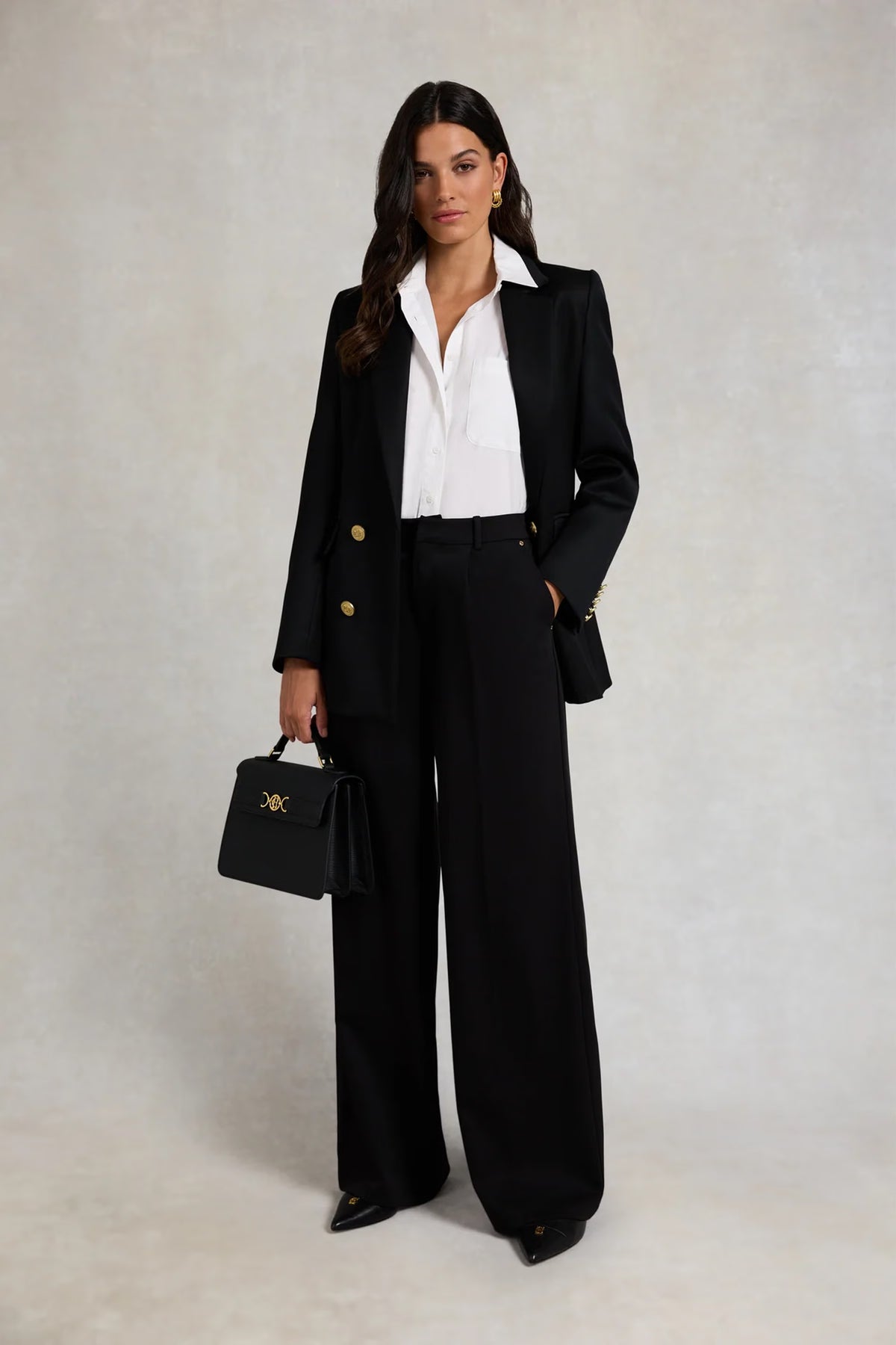 Holland Cooper Pleated Wide Leg Trouser #Colour_Black