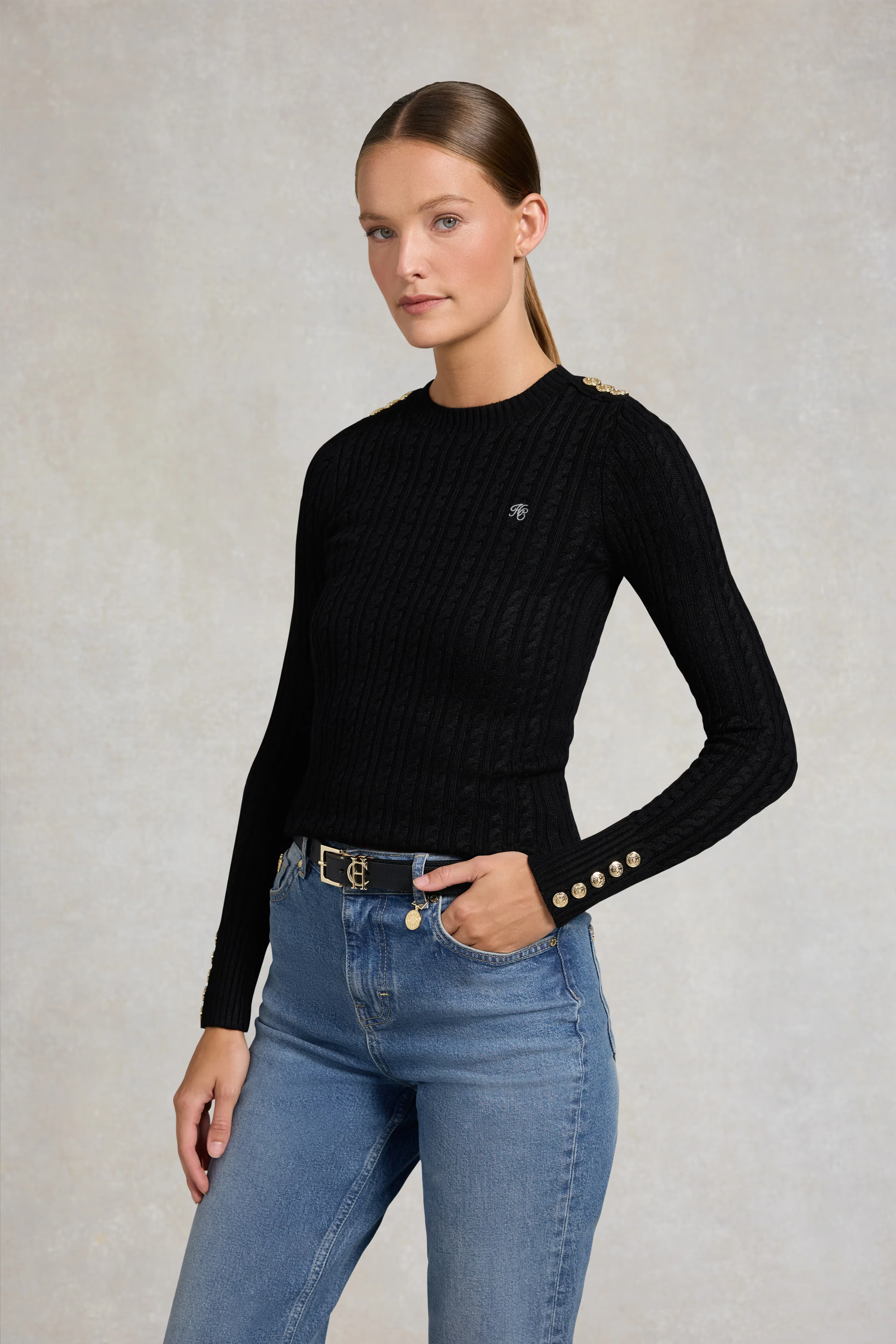 Holland Cooper Seattle Cable Crew Knit #Colour_Ink Navy