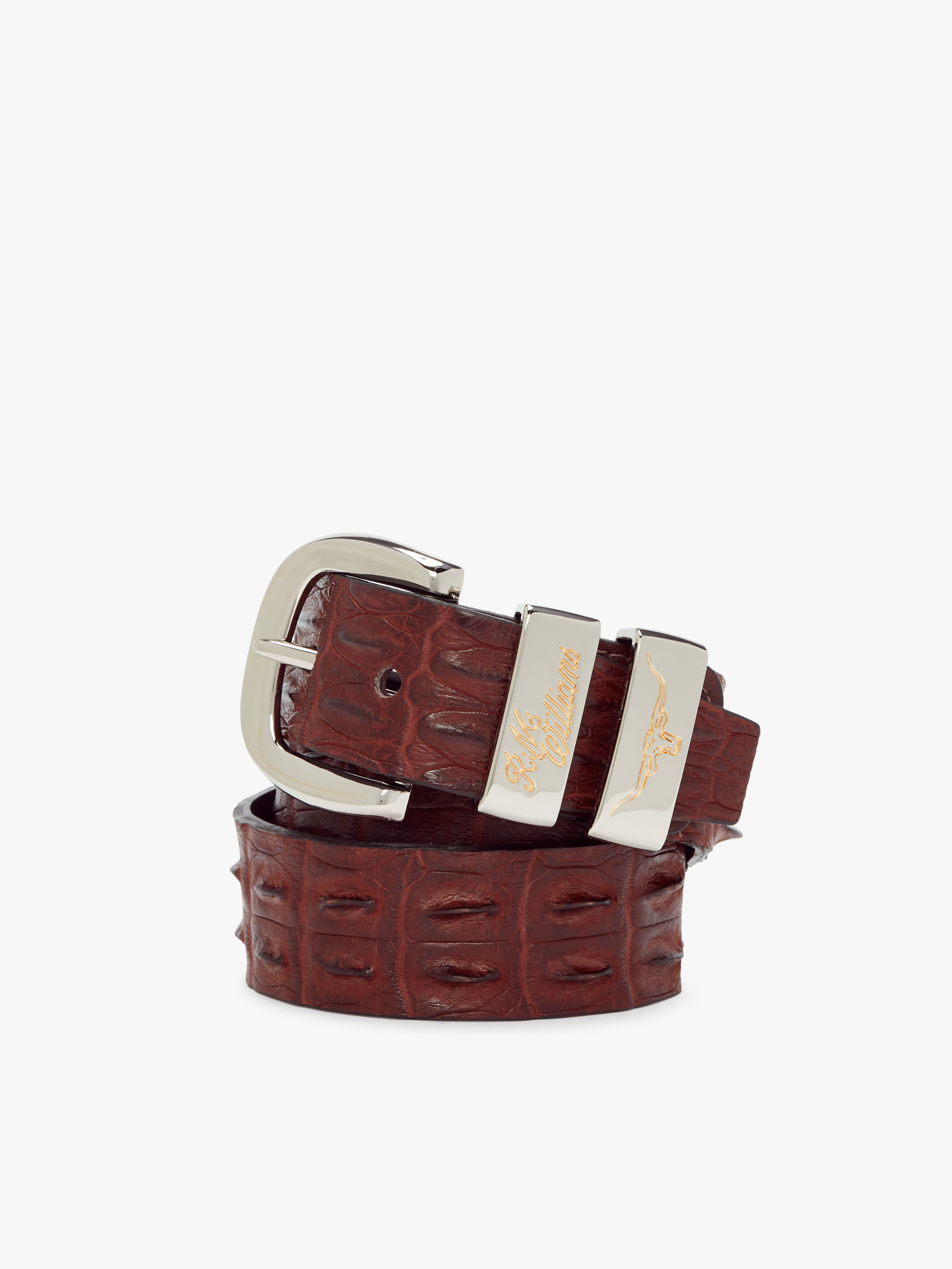 R.M. Williams Crocodile Drover Belt #Colour_Tan