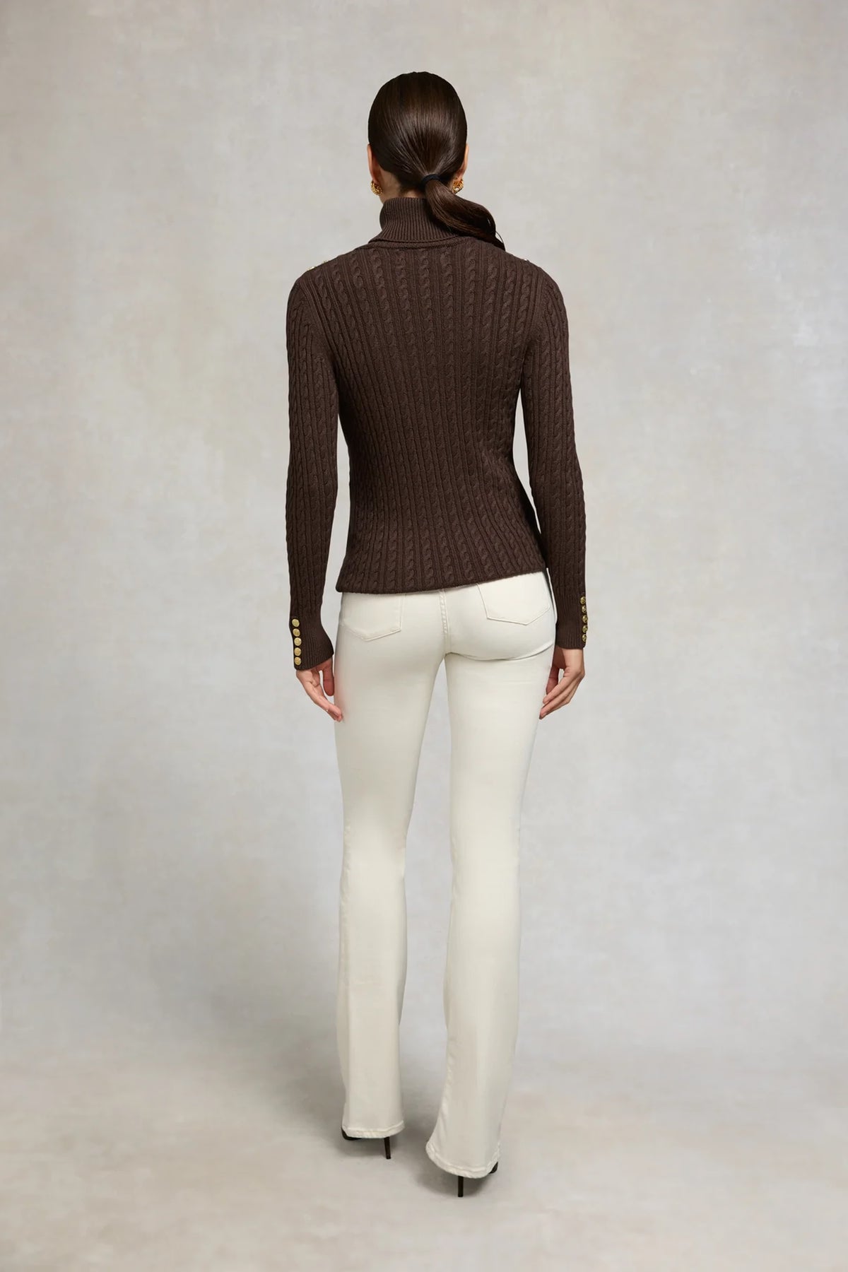 Holland Cooper Seattle Roll Neck Cable Knit #Colour_Chocolate