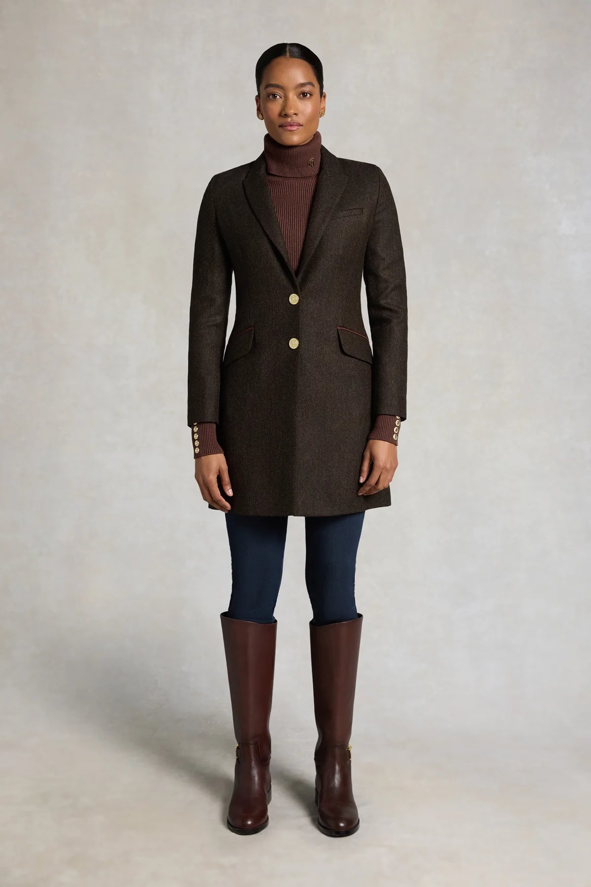 Holland Cooper Highgrove Coat #Colour_Chocolate Herringbone