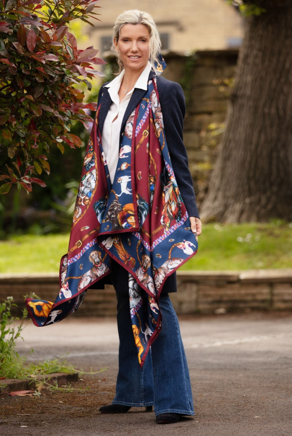 Clare Haggas Large Square Silk Scarf #Colour_Claret & Navy