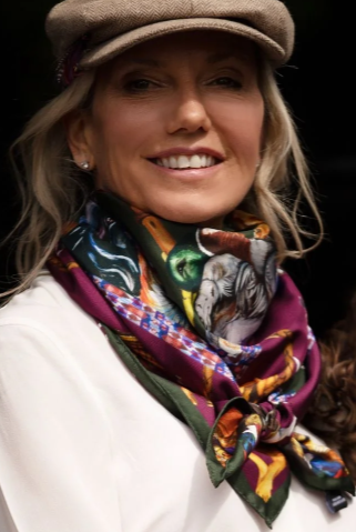 Clare Haggas Large Square Silk Scarf #Colour_Green & Oxblood