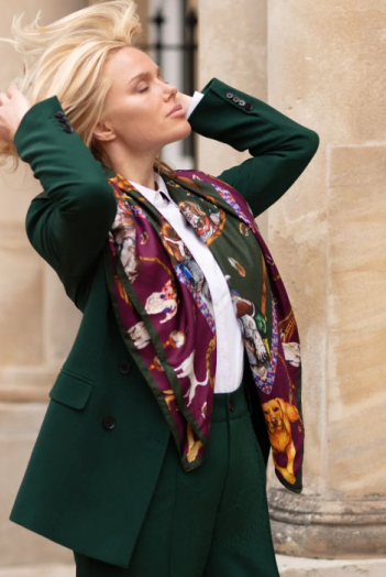 Clare Haggas Large Square Silk Scarf #Colour_Claret & Navy