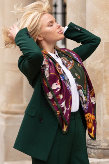 Clare Haggas Large Square Silk Scarf #Colour_Claret & Navy