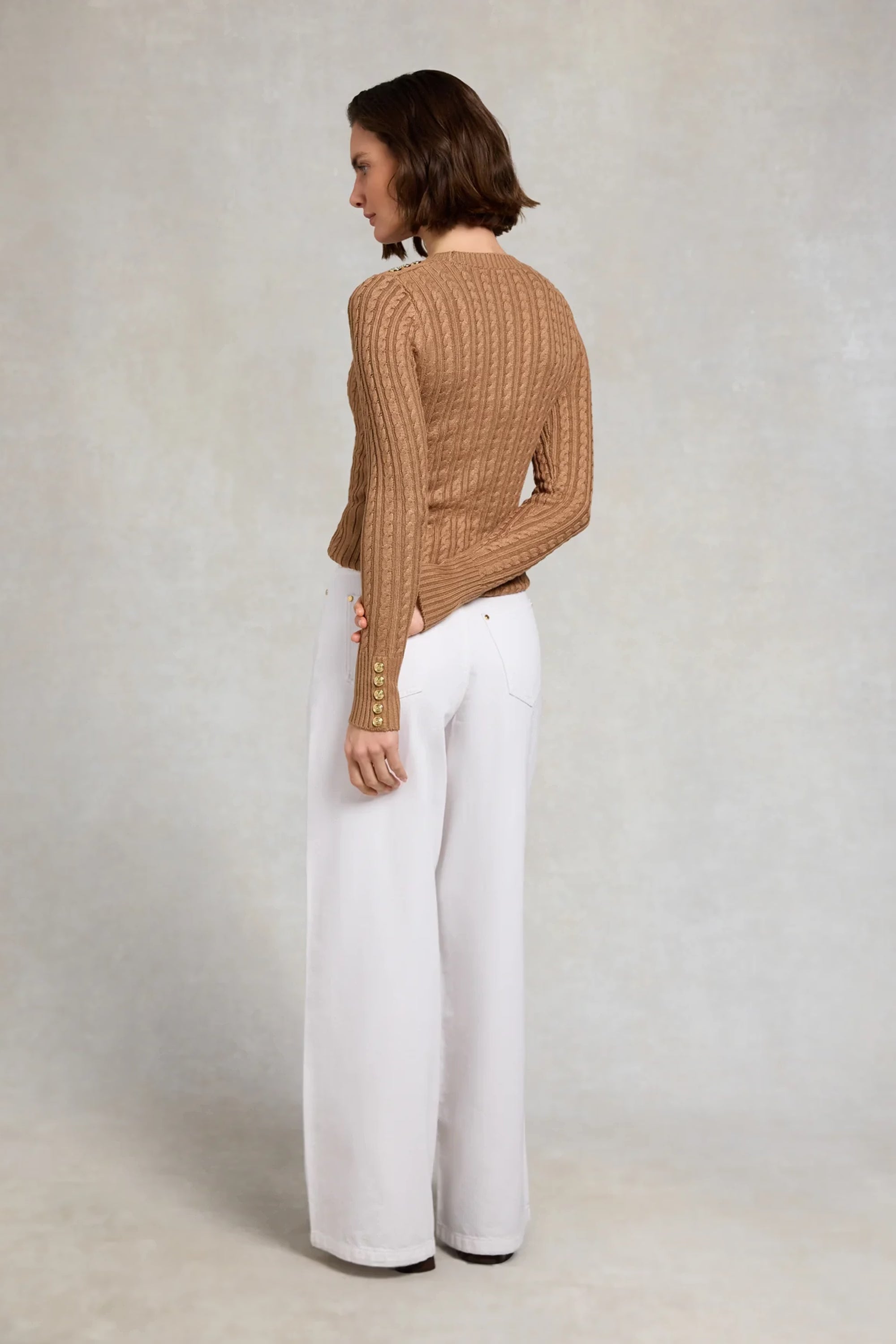 Holland Cooper Seattle Cable Crew Knit #Colour_Dark Camel