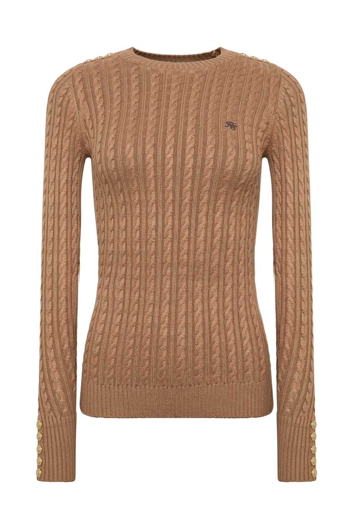 Holland Cooper Seattle Cable Crew Knit #Colour_Dark Camel