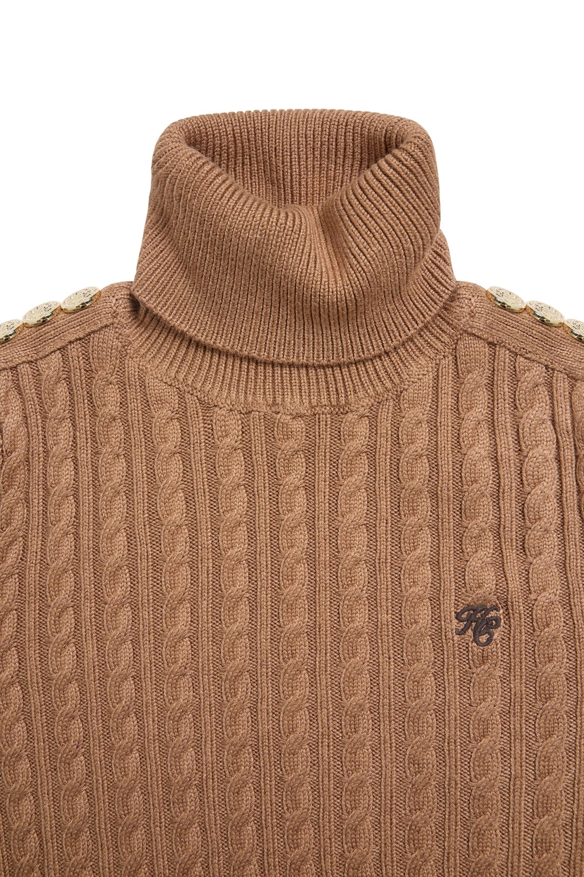 Holland Cooper Seattle Roll Neck Cable Knit #Colour_Dark Camel Marl
