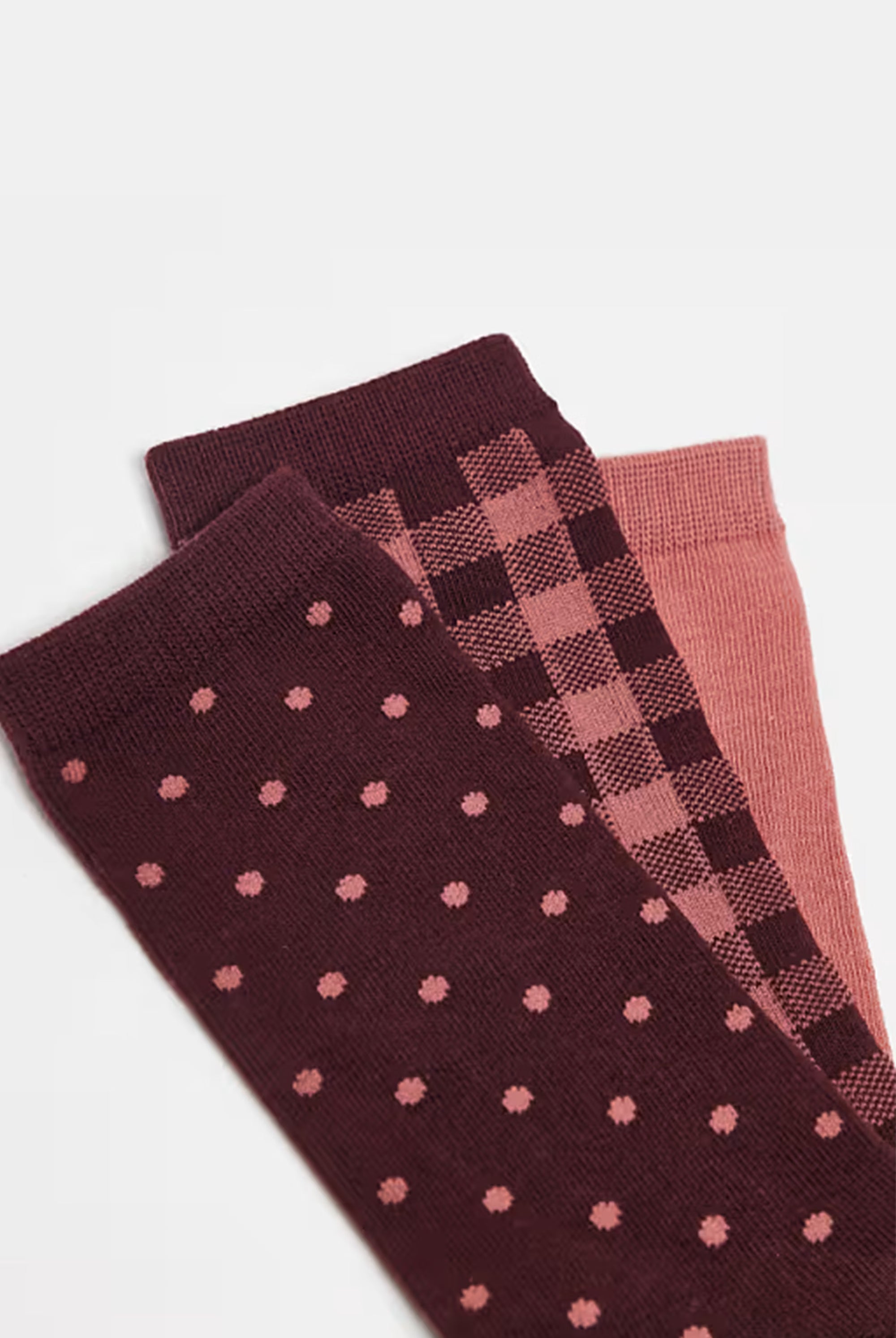 GANT Dot & Gingham Check Socks 3 Pack #Colour_Plum Wine