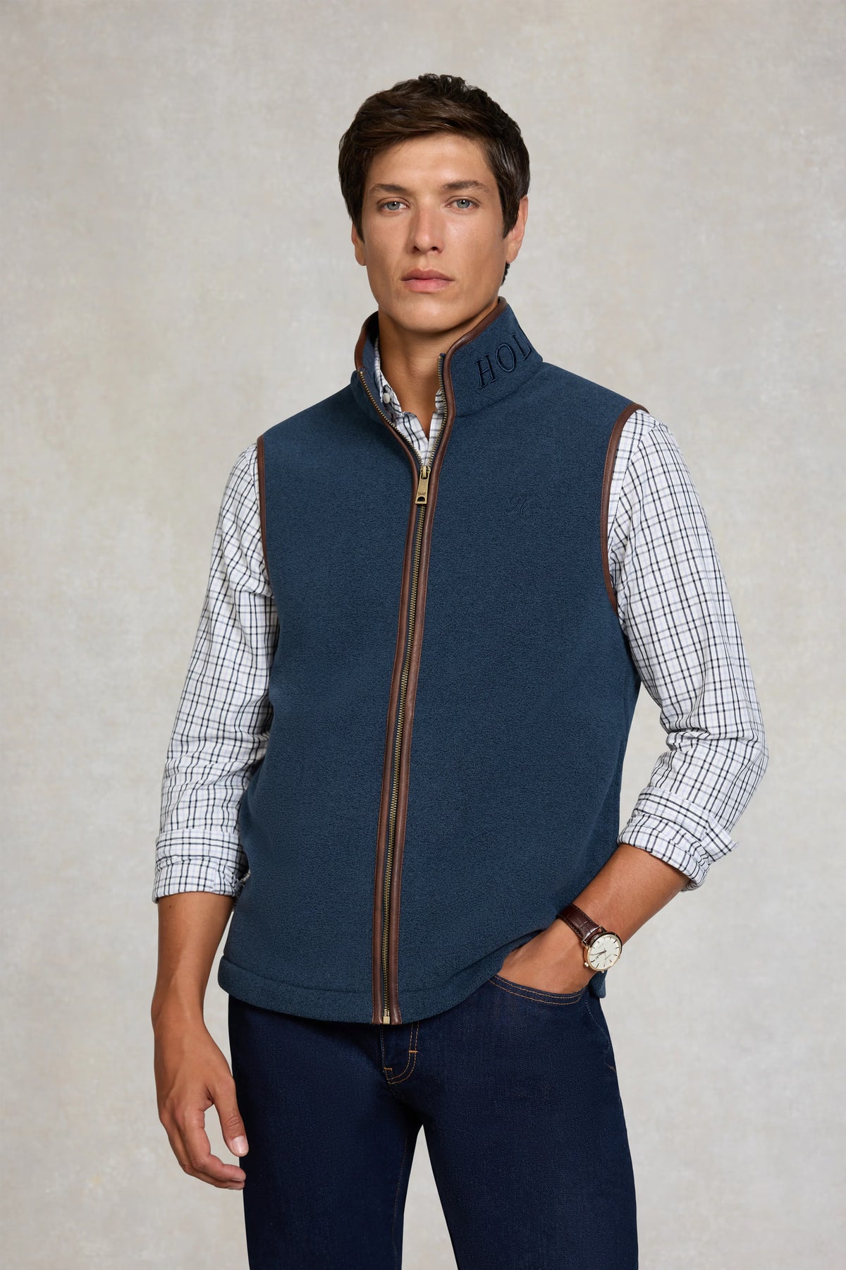 Holland Cooper Men's Country Fleece Gilet #Colour_Dusty Blue