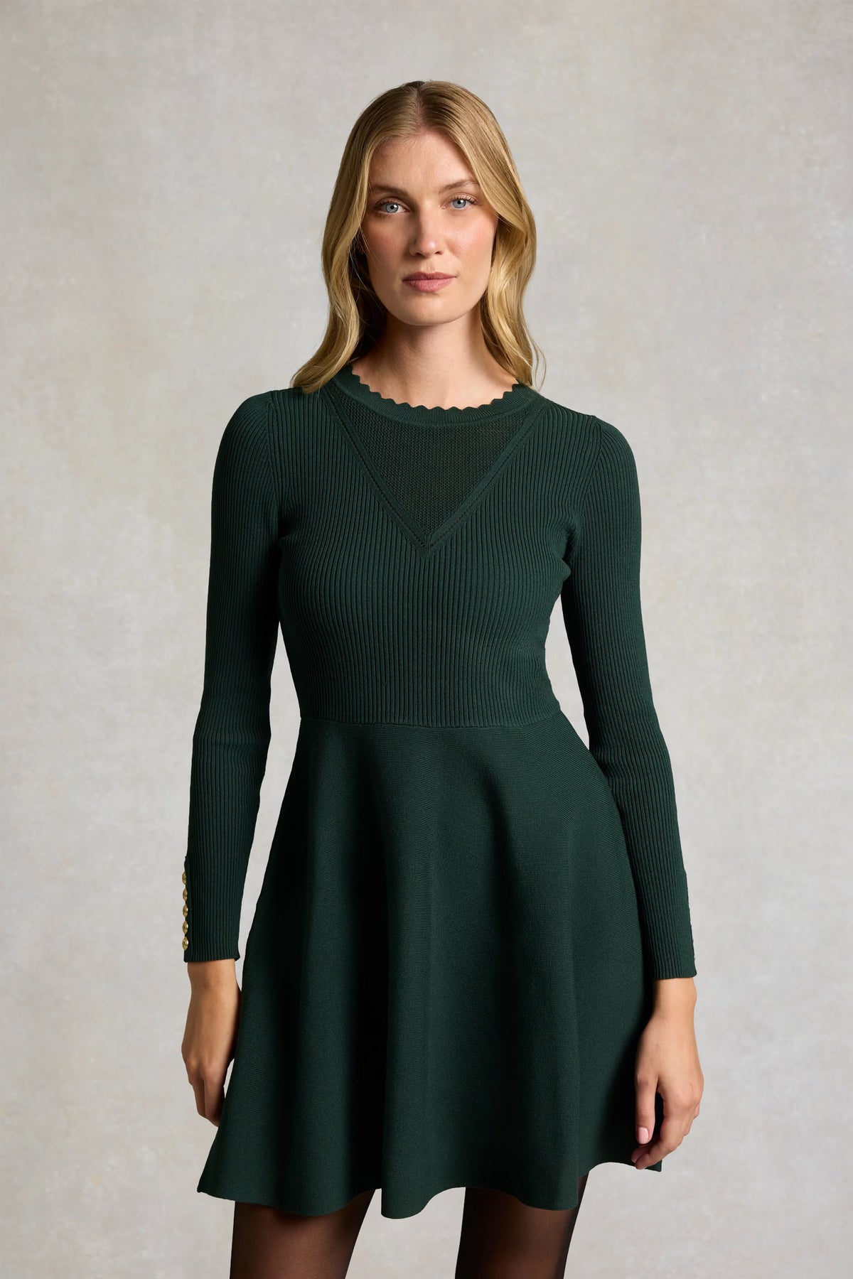 Holland Cooper Spencer Knitted Fit & Flare Dress #Colour_Emerald