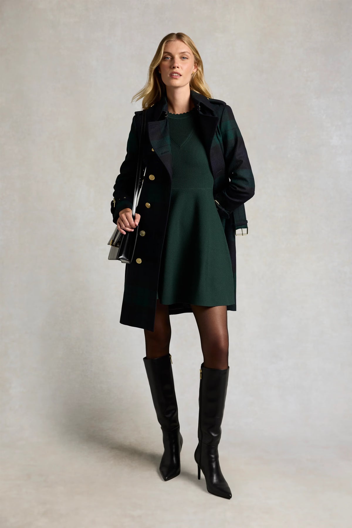 Holland Cooper Spencer Knitted Fit & Flare Dress #Colour_Emerald