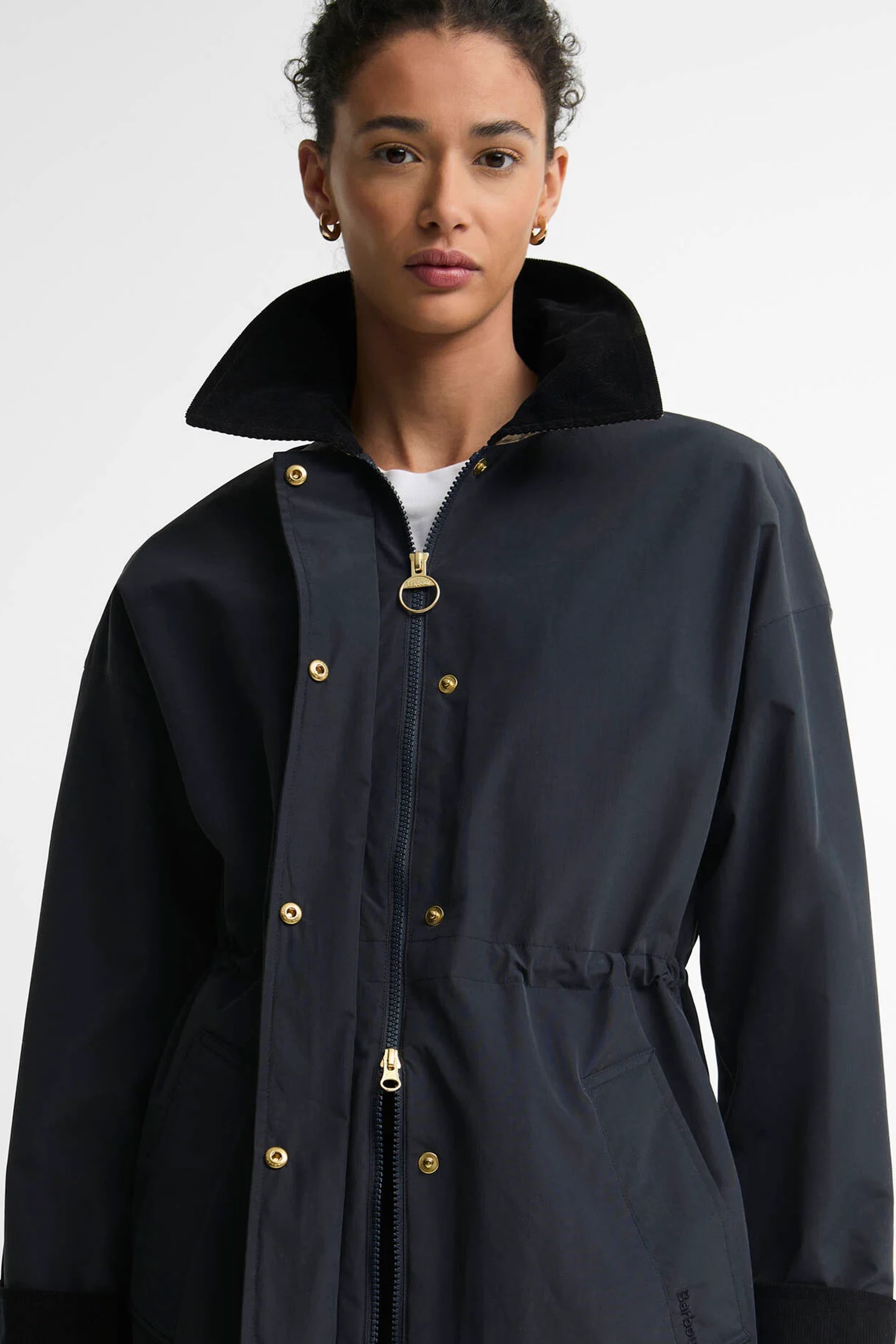 Barbour Evelyn Showerproof Jacket #Colour_Dk Navy/Birchwood Dress