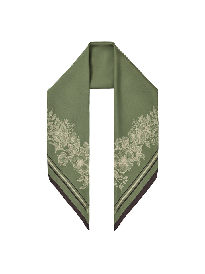 Fairfax & Favor Green/Off White/Black Mannington Silk Scarf #Colour_Green/Off White/Black