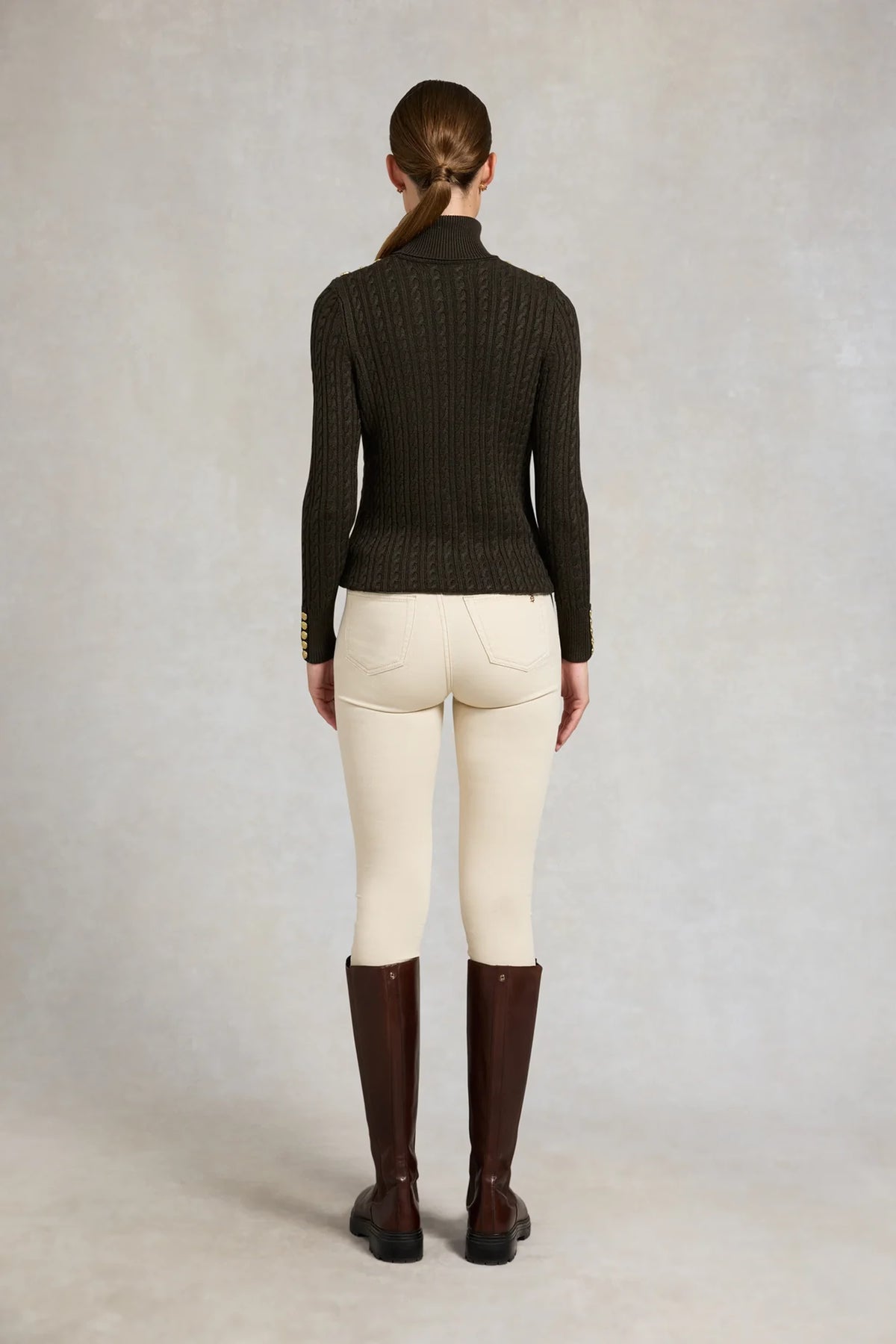 Holland Cooper Seattle Roll Neck Cable Knit #Colour_Fern Green