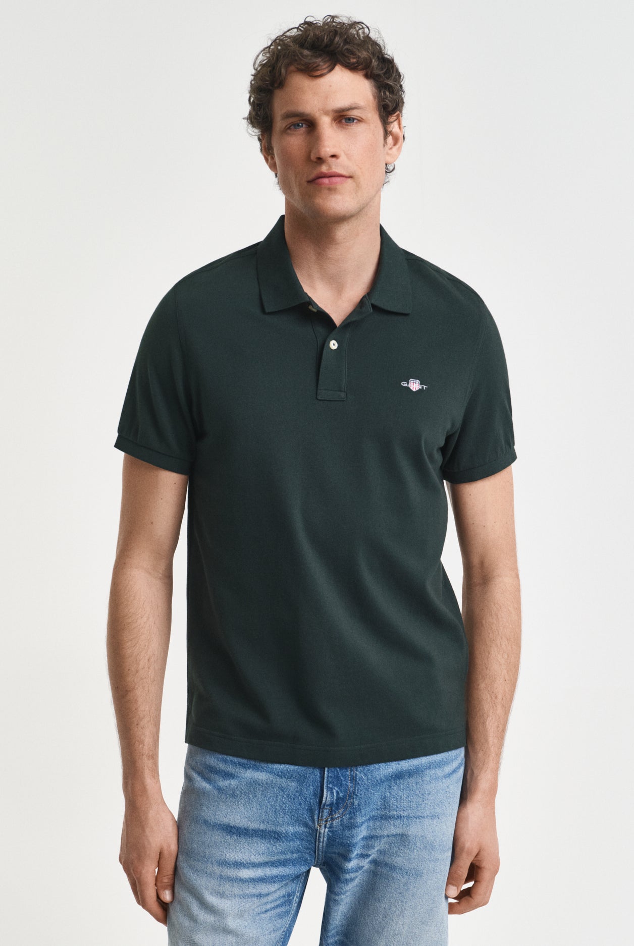 GANT Regular Fit Shield Short Sleeve Pique Polo #Colour_Tartan Green