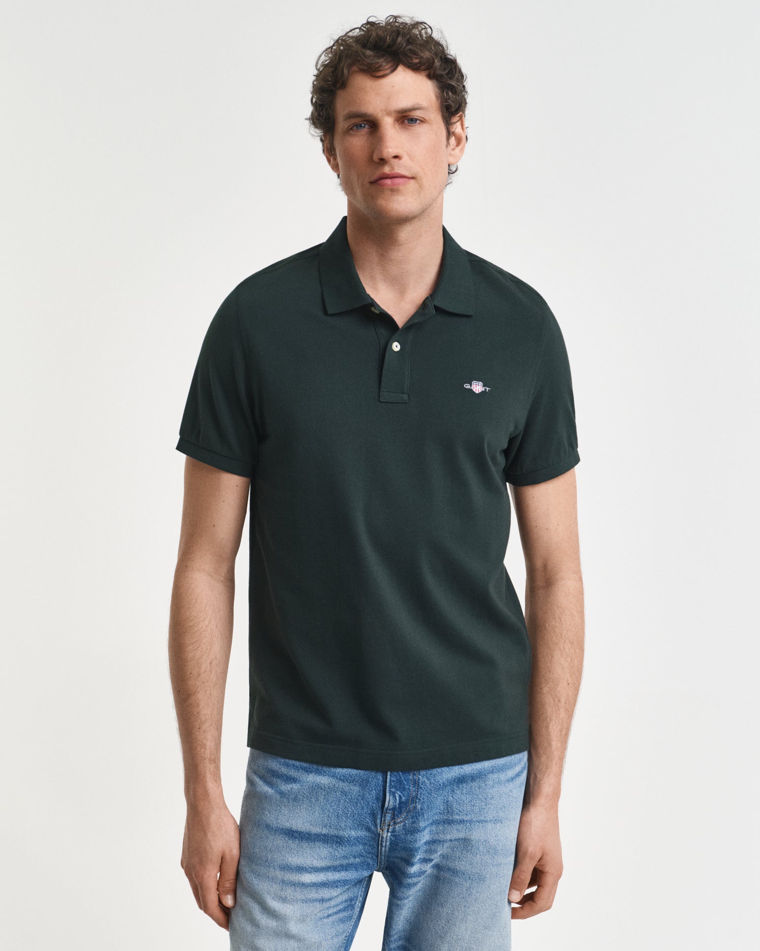GANT Regular Fit Shield Short Sleeve Pique Polo #Colour_Tartan Green