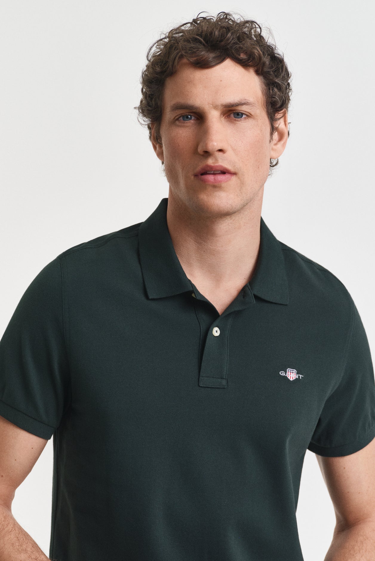 GANT Regular Fit Shield Short Sleeve Pique Polo #Colour_Tartan Green