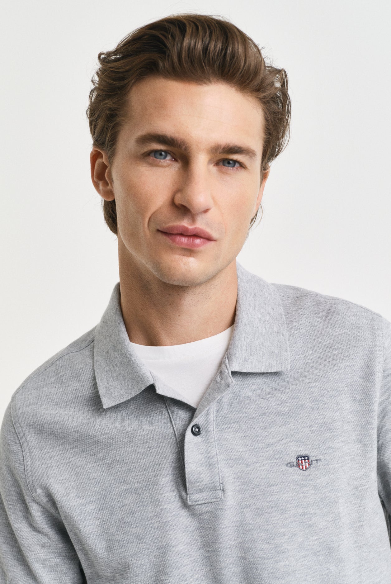 GANT Regular Fit Shield Short Sleeve Pique Polo #Colour_Grey Melange
