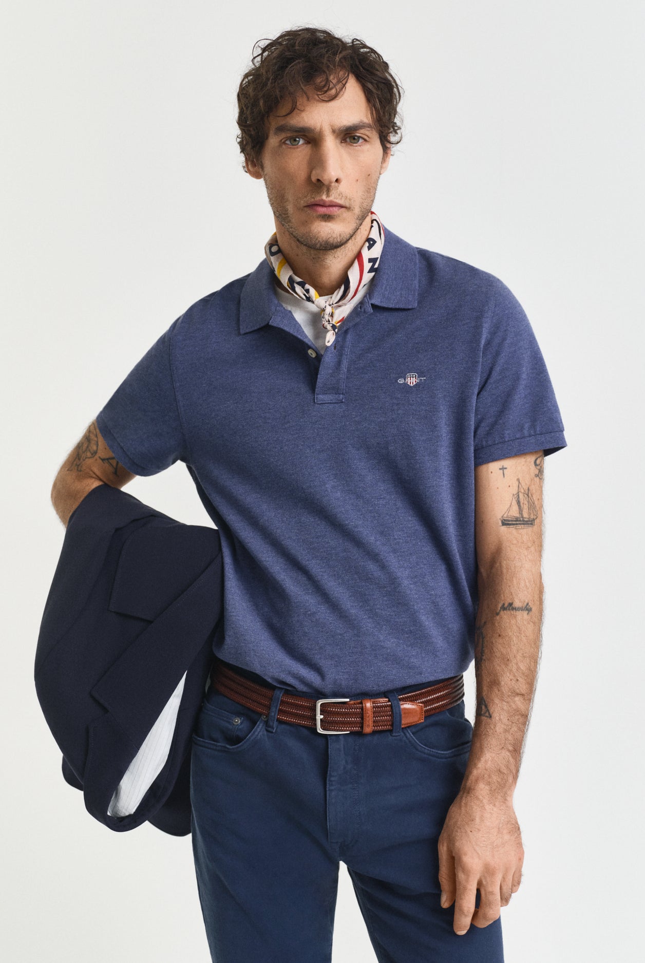 GANT Regular Fit Shield Short Sleeve Pique Polo #Colour_Dark Jeans Blue Melange