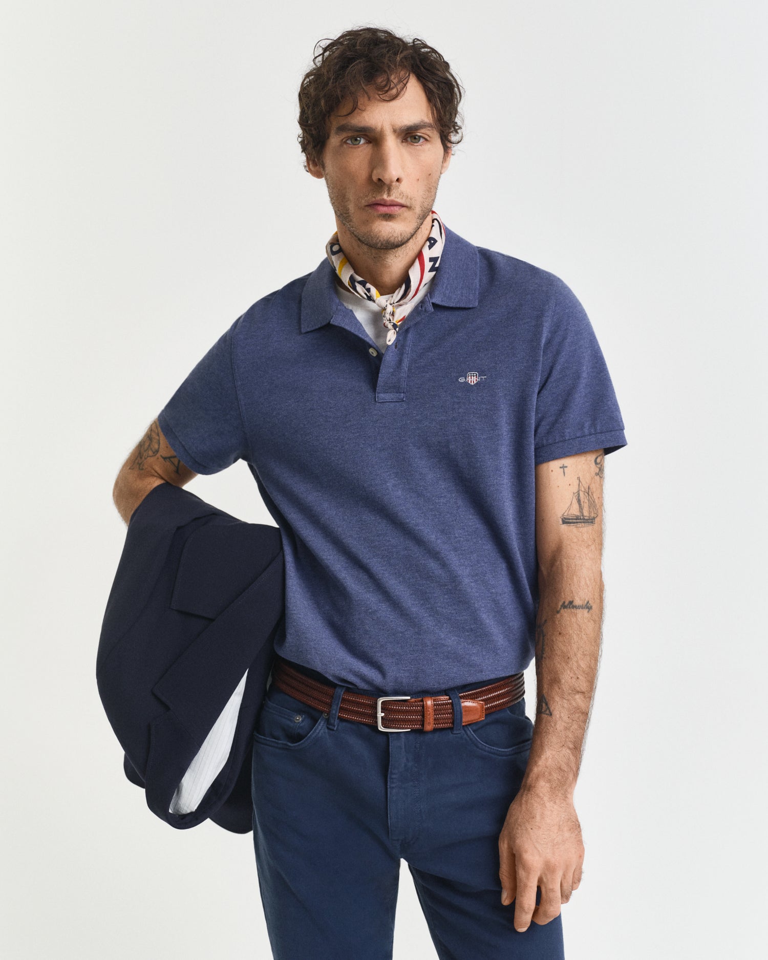GANT Regular Fit Shield Short Sleeve Pique Polo #Colour_Dark Jeans Blue Melange