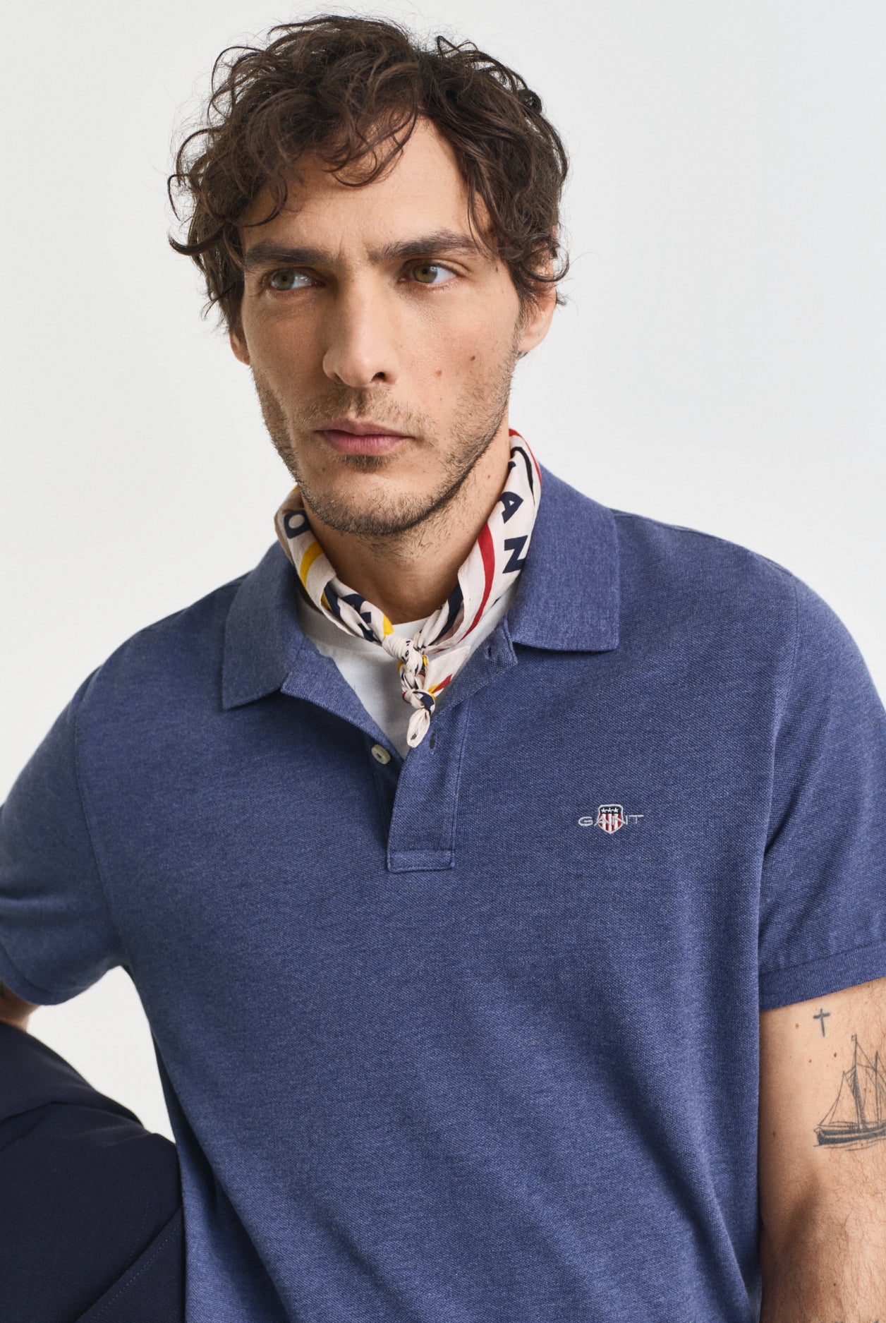 GANT Regular Fit Shield Short Sleeve Pique Polo #Colour_Dark Jeans Blue Melange