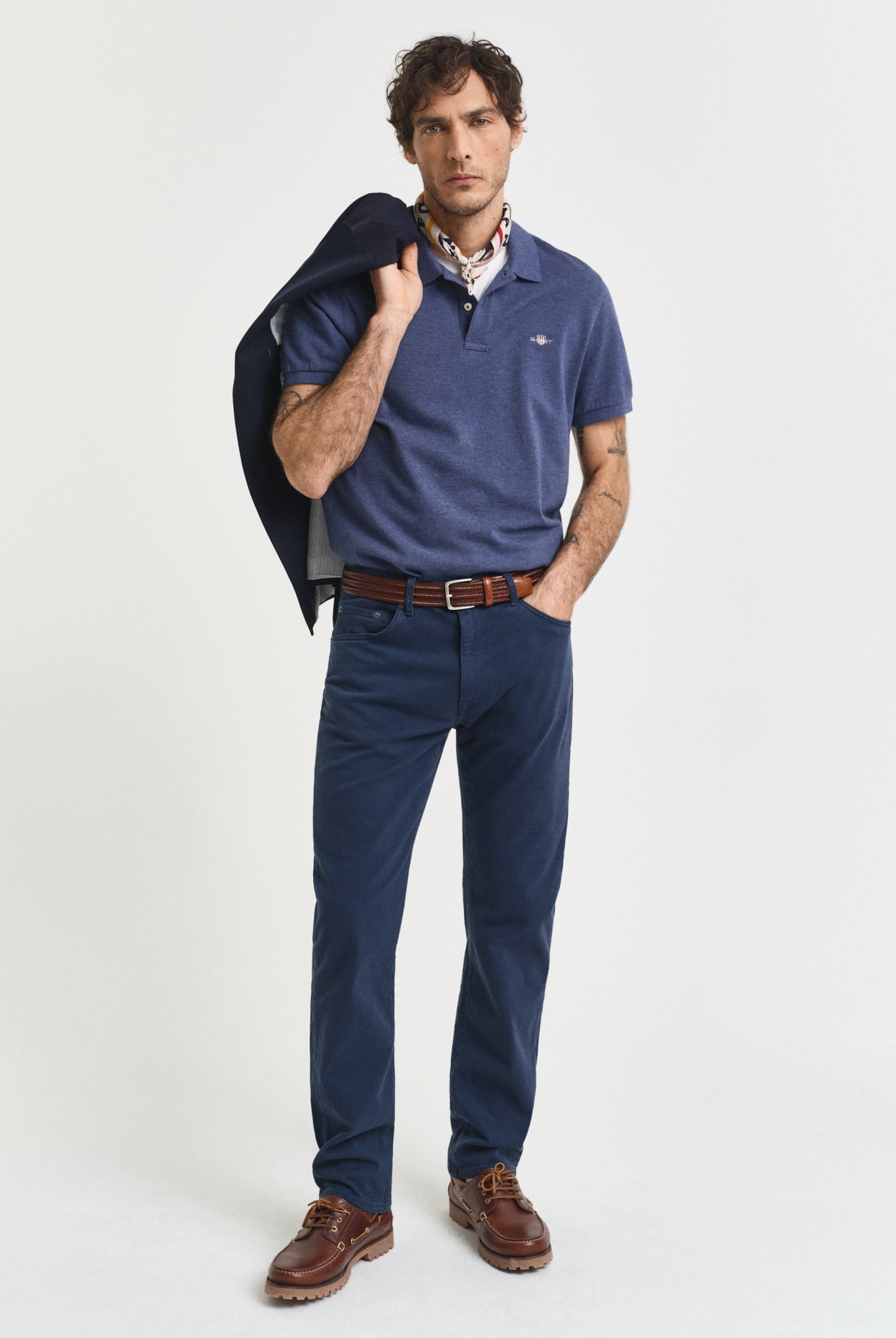 GANT Regular Fit Shield Short Sleeve Pique Polo #Colour_Dark Jeans Blue Melange