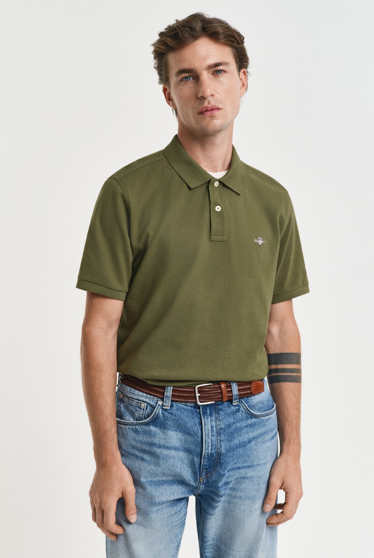 GANT Regular Fit Shield Short Sleeve Pique Polo #Colour_Moss Green