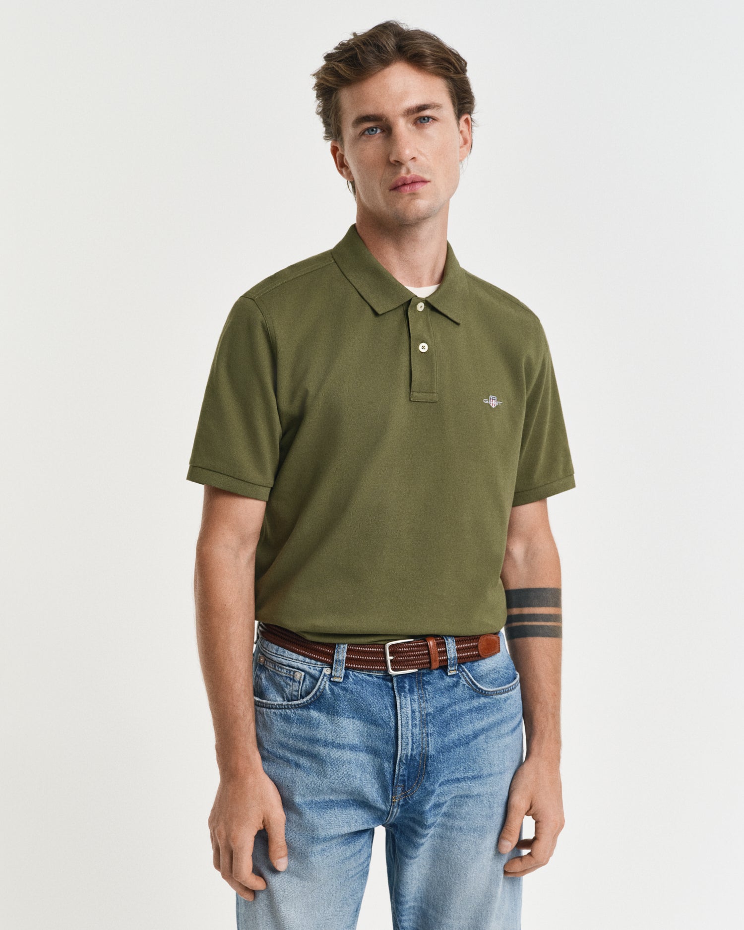 GANT Regular Fit Shield Short Sleeve Pique Polo #Colour_Moss Green