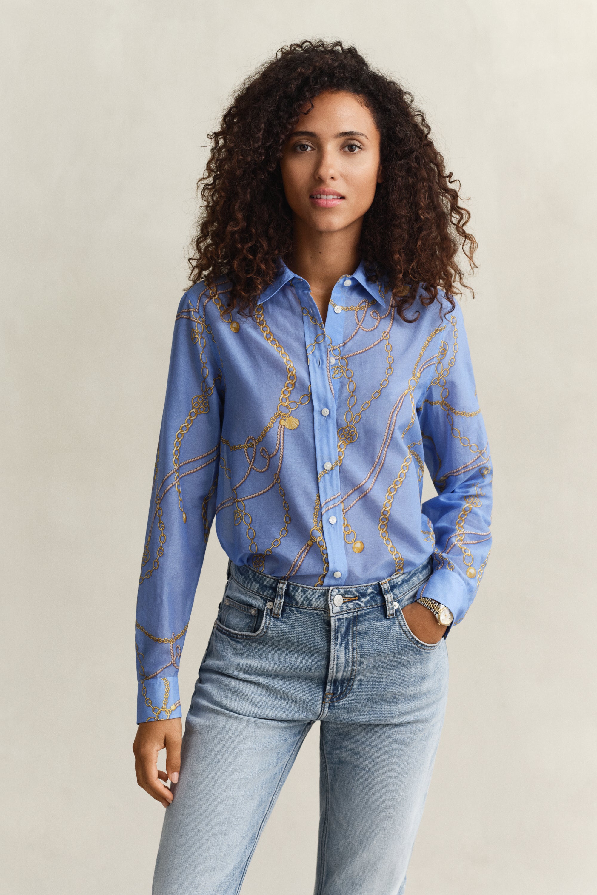 GANT Hydrangea Blue Reg Printed CTN Silk LS Shirt #Colour_Hydrangea Blue