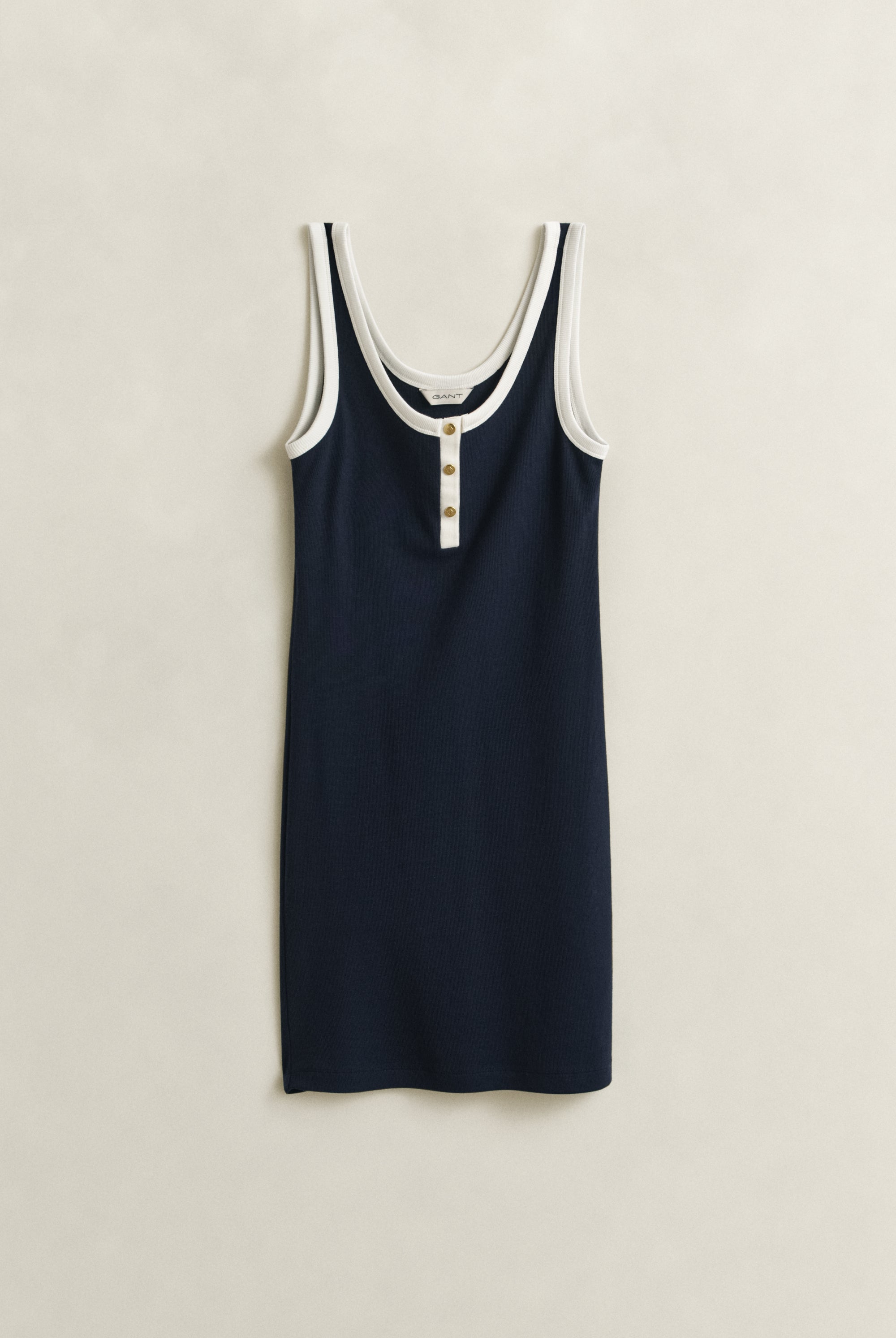 GANT Evening Blue Contrast Color Ribbed Tank Dress #Colour_Evening Blue