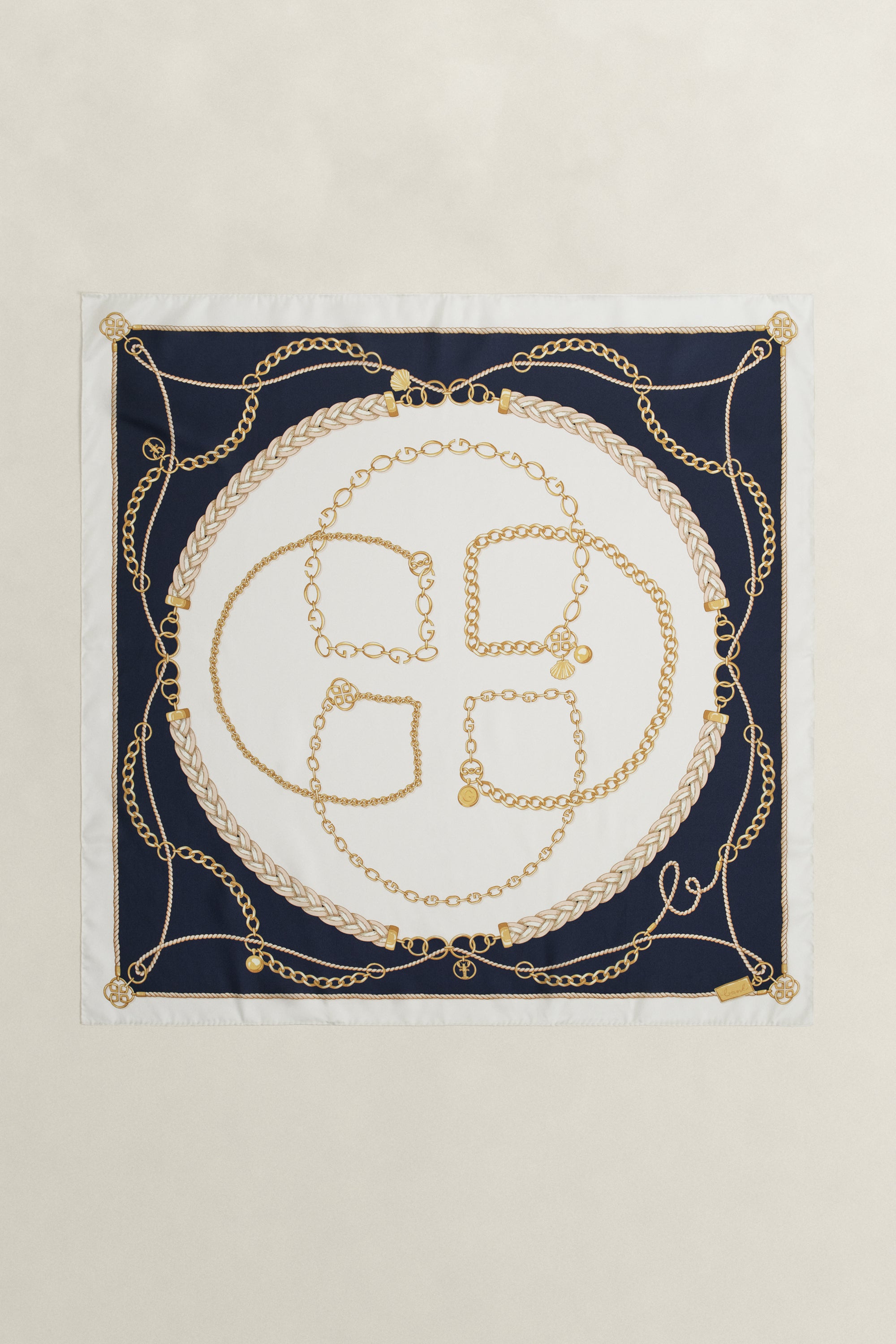 GANT Evening Blue Chain Print Silk Scarf #Colour_Evening Blue