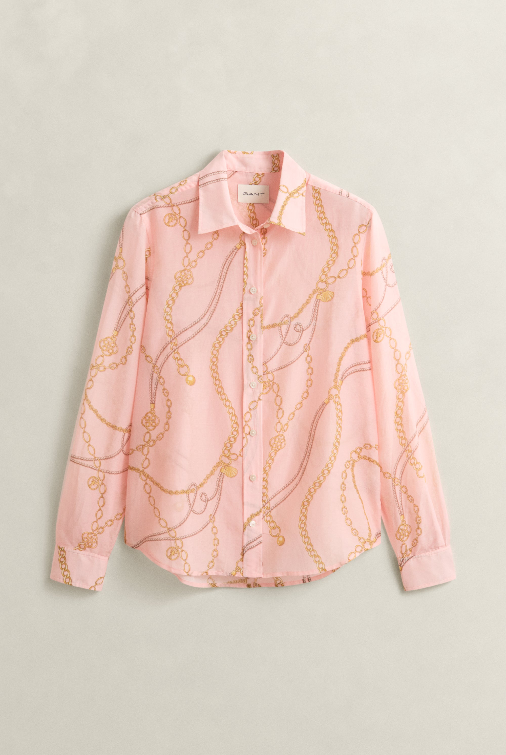 GANT Apricot Pink Reg Printed CTN Silk LS Shirt #Colour_Apricot Pink
