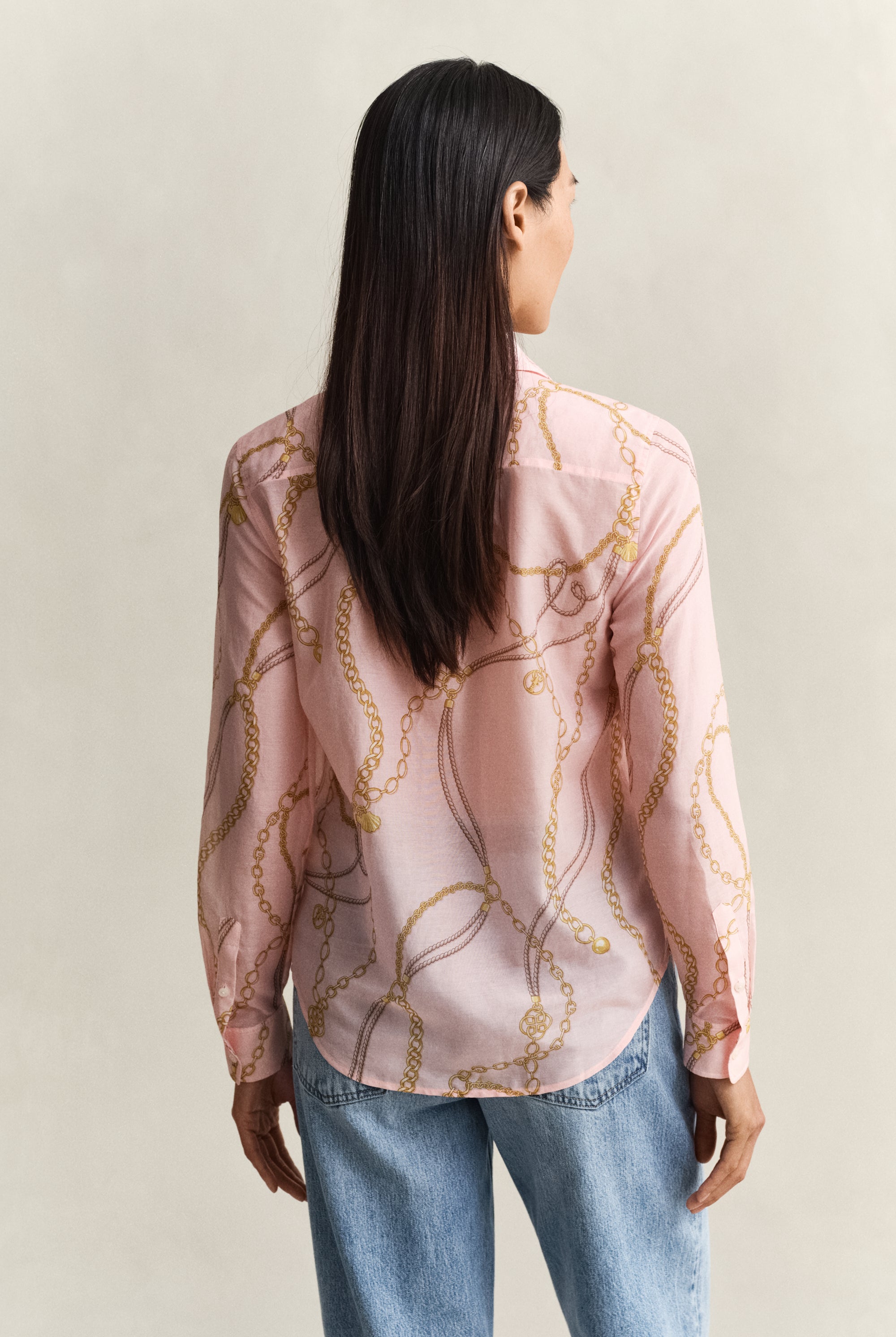 GANT Apricot Pink Reg Printed CTN Silk LS Shirt #Colour_Apricot Pink