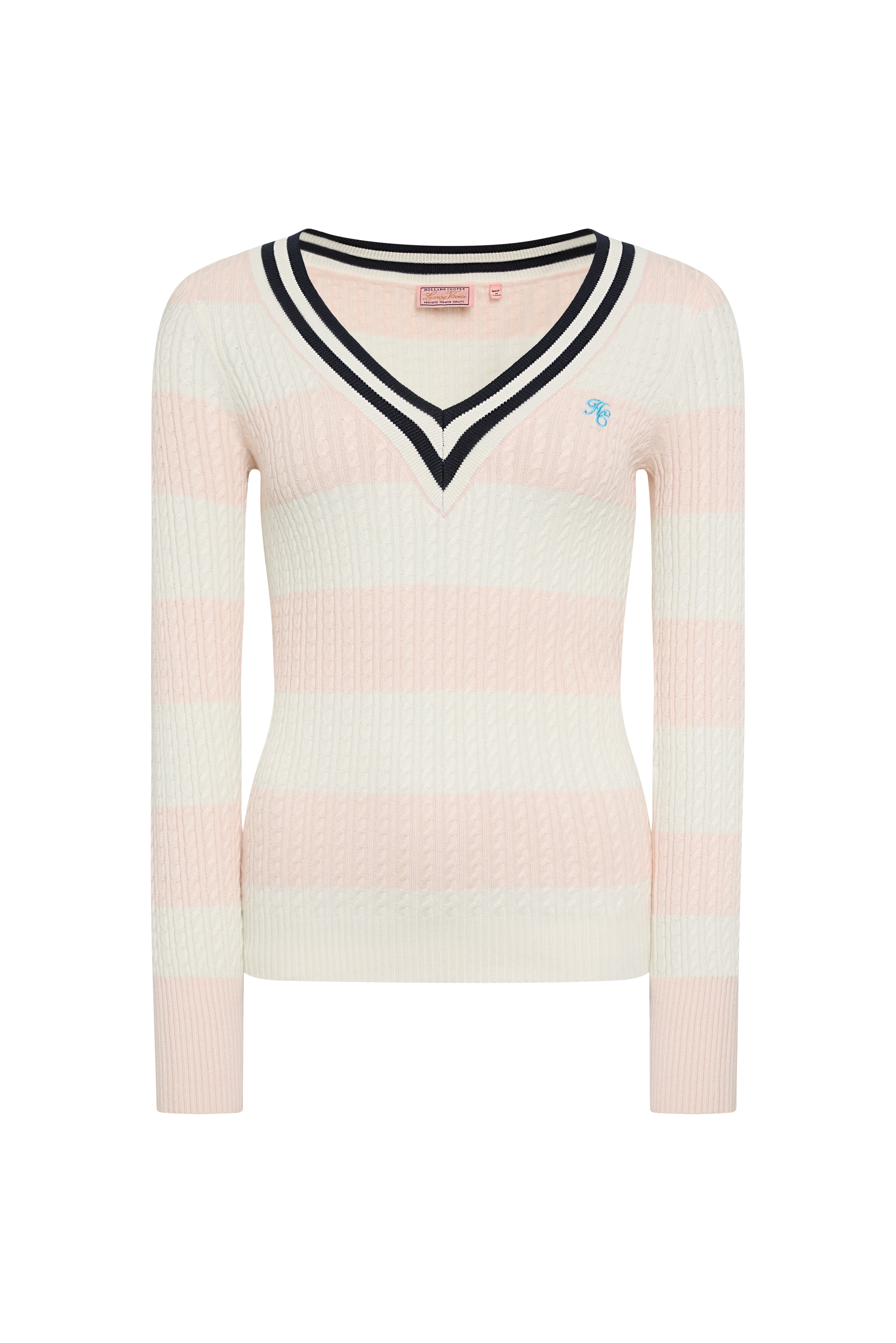 Holland Cooper Blush Natural Stripe Badminton Knit #Colour_Blush Natural Stripe