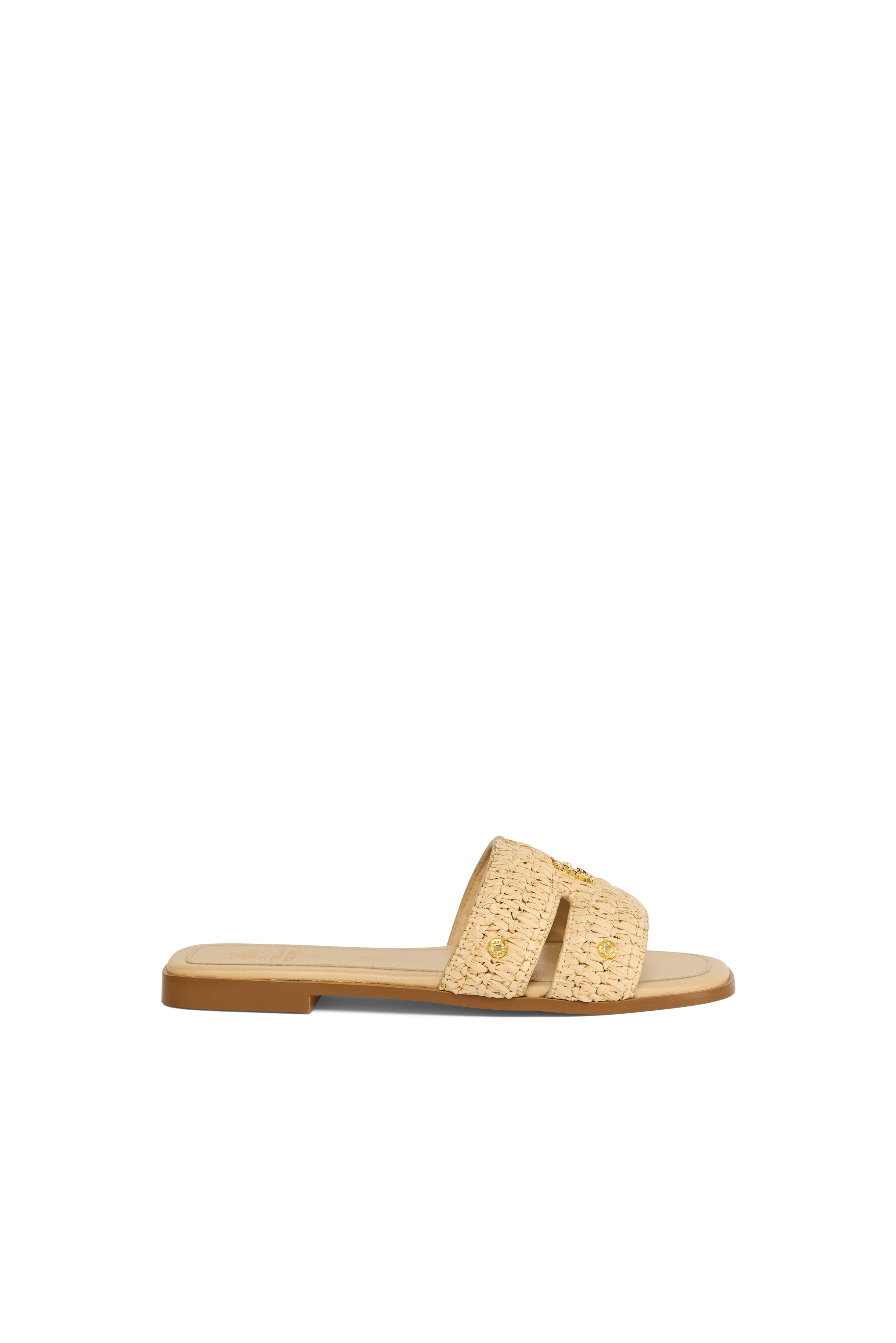 Holland Cooper Natural Straw Heraldic Monogram Slides #Colour_Natural Straw