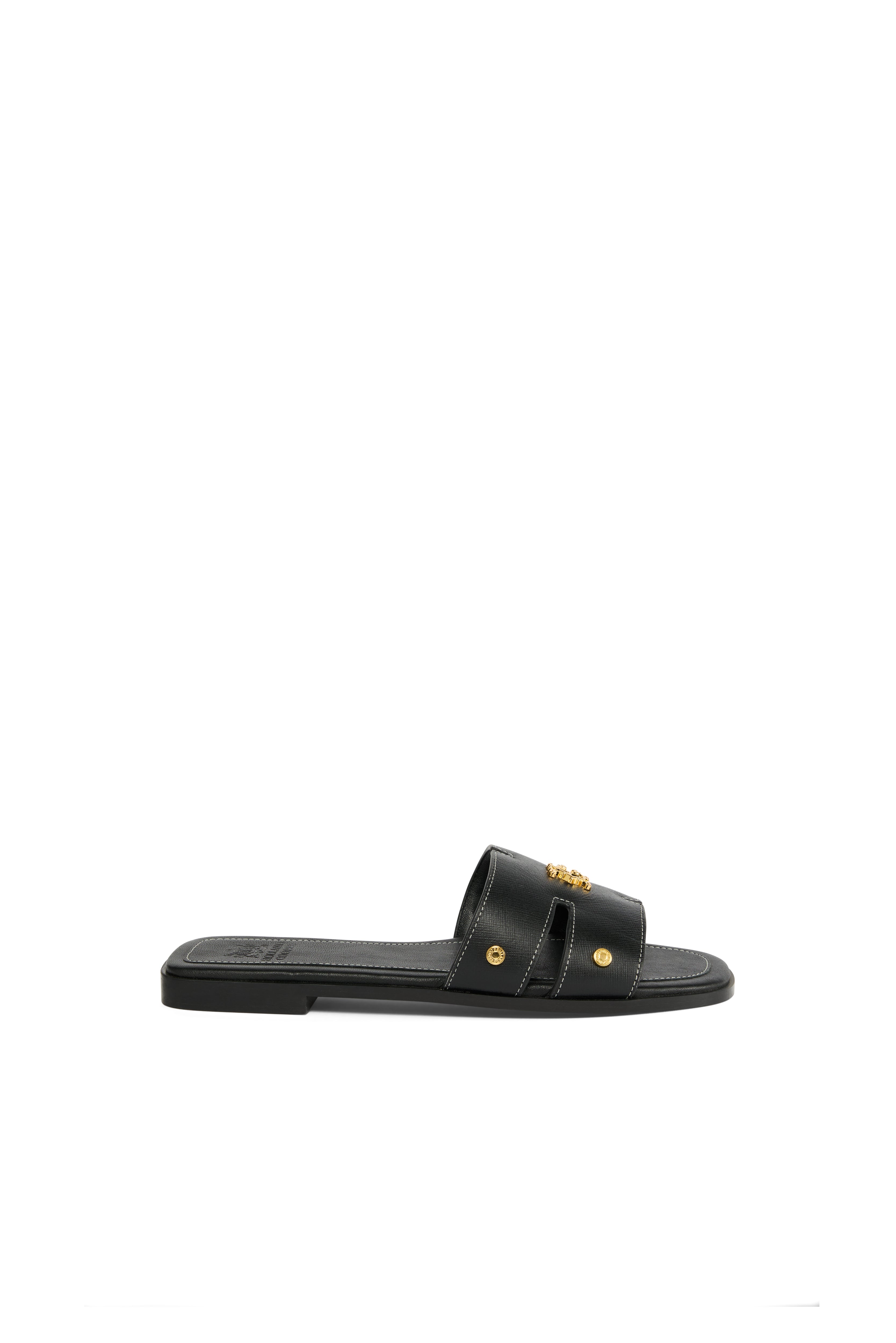 Holland Cooper Black Saffiano Heraldic Monogram Slides #Colour_Black Saffiano