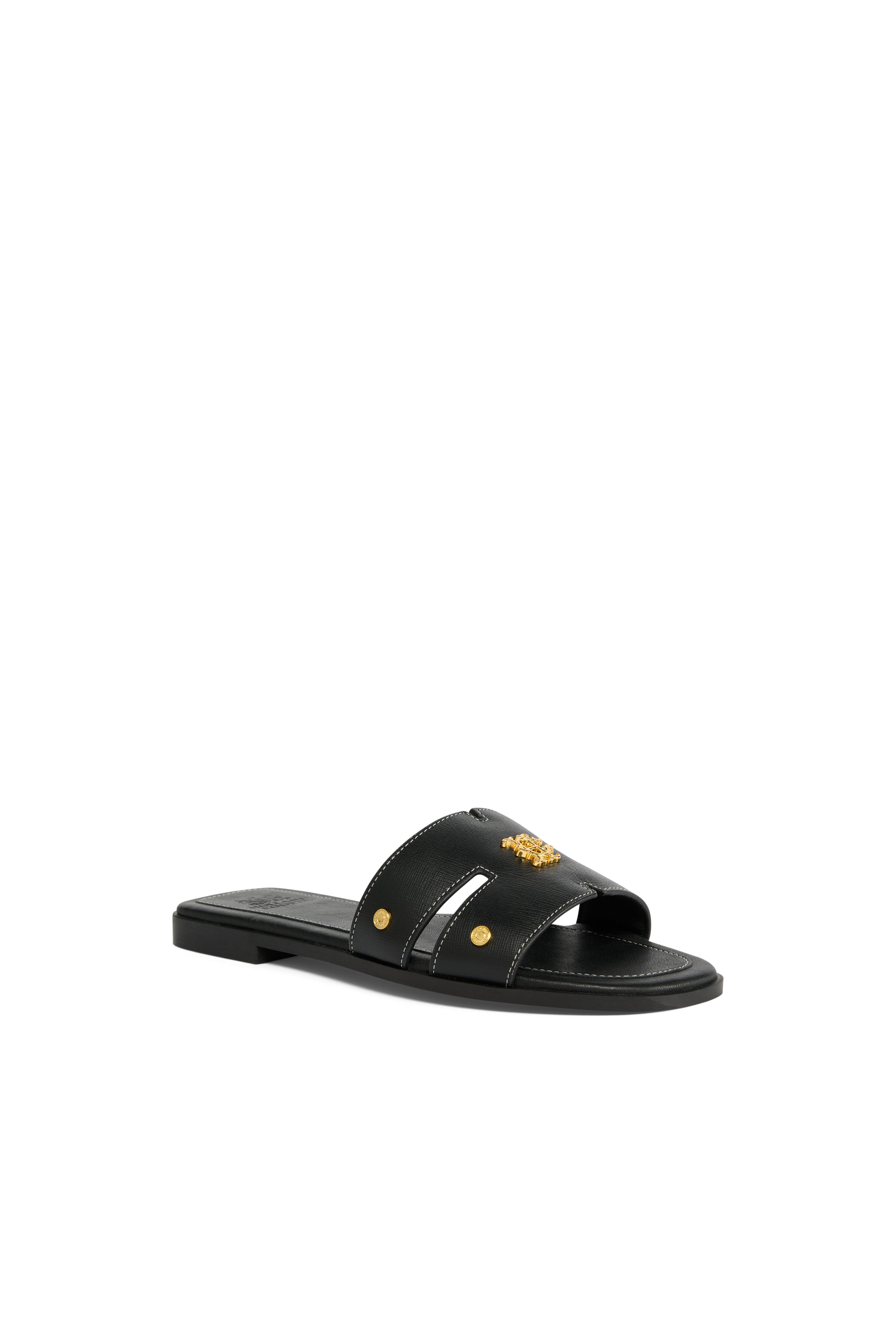 Holland Cooper Black Saffiano Heraldic Monogram Slides #Colour_Black Saffiano