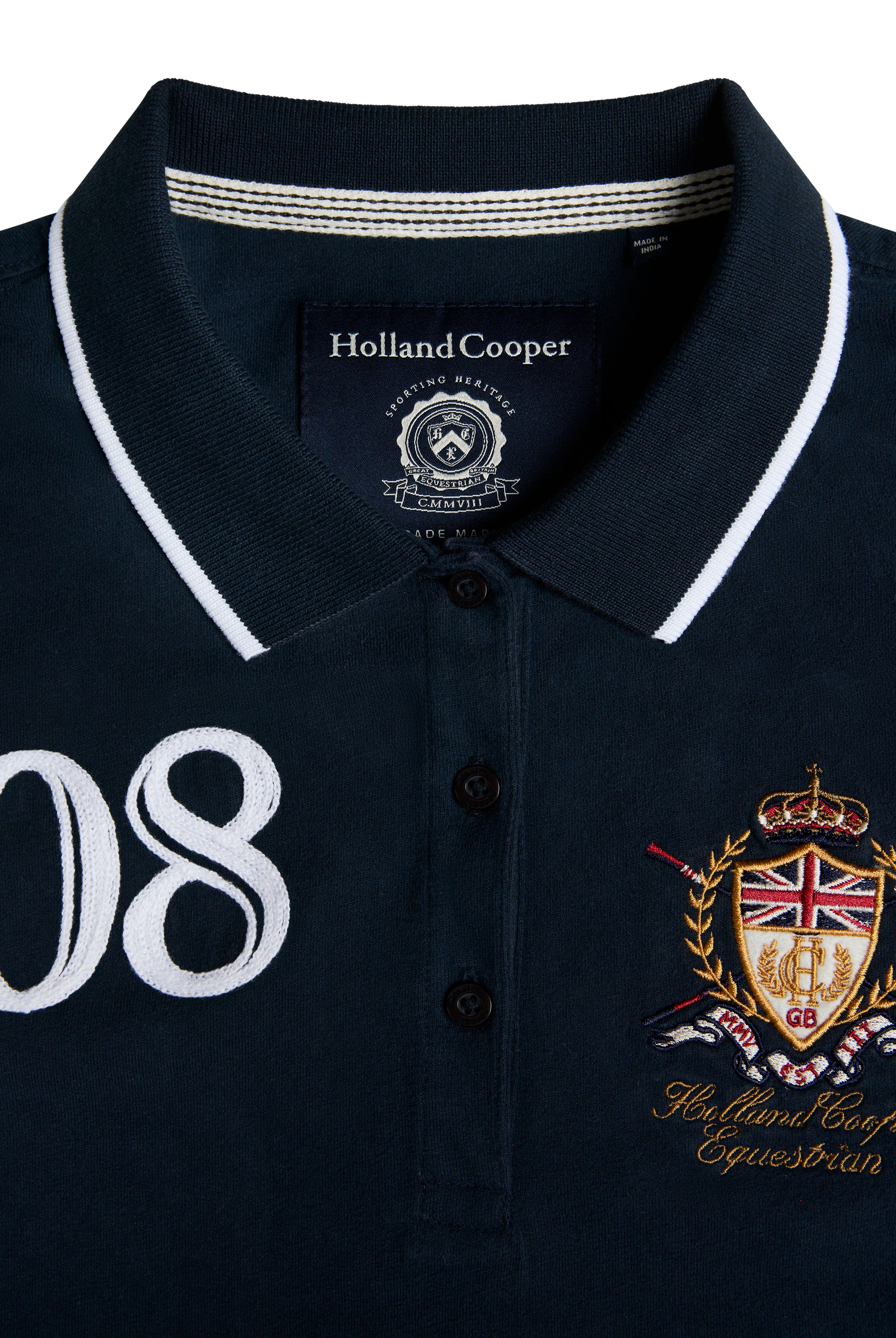 Holland Cooper Ink Navy Heritage Long Sleeve Polo Shirt #Colour_Ink Navy