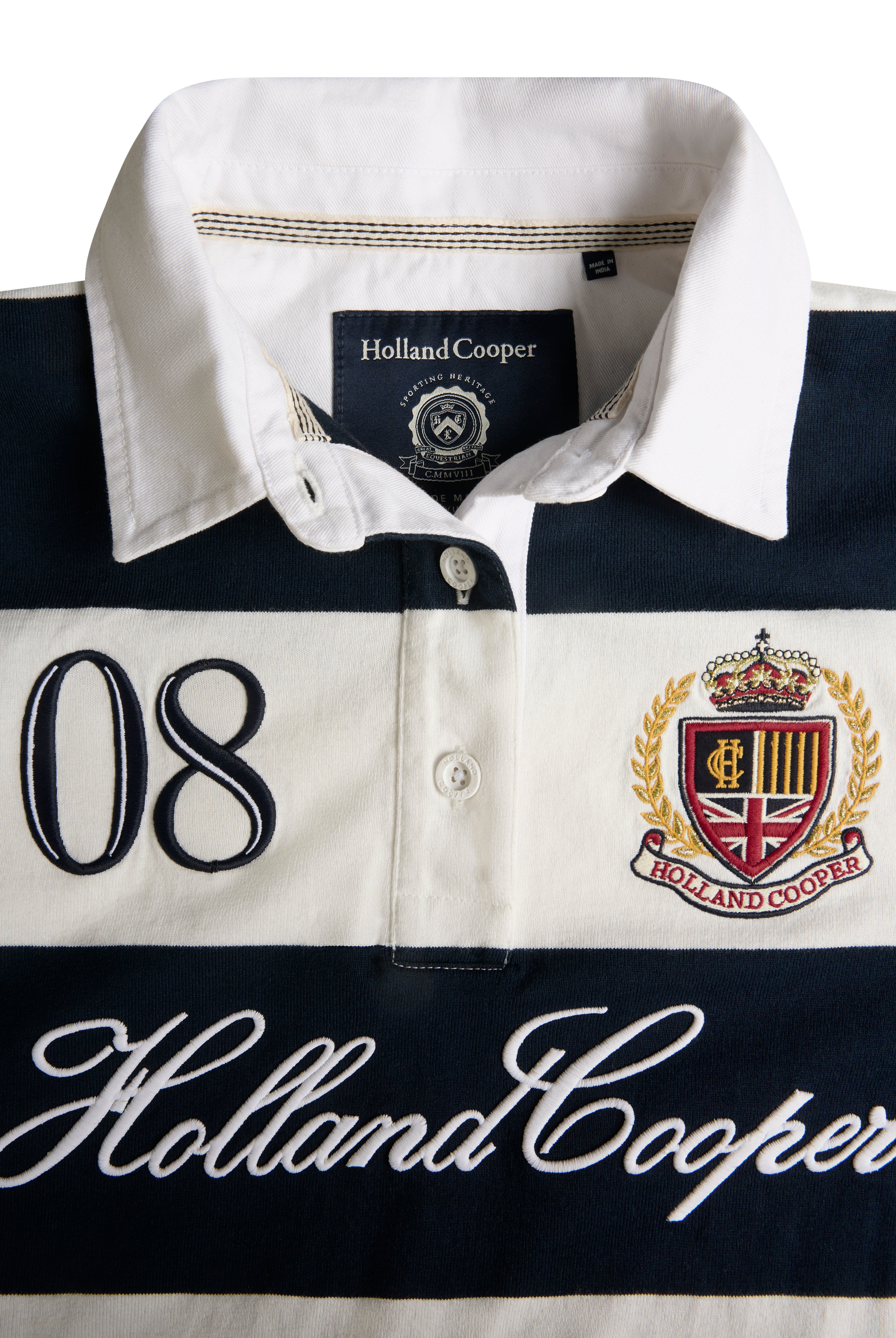 Holland Cooper Navy Ecru Rugby Shirt #Colour_Navy Ecru