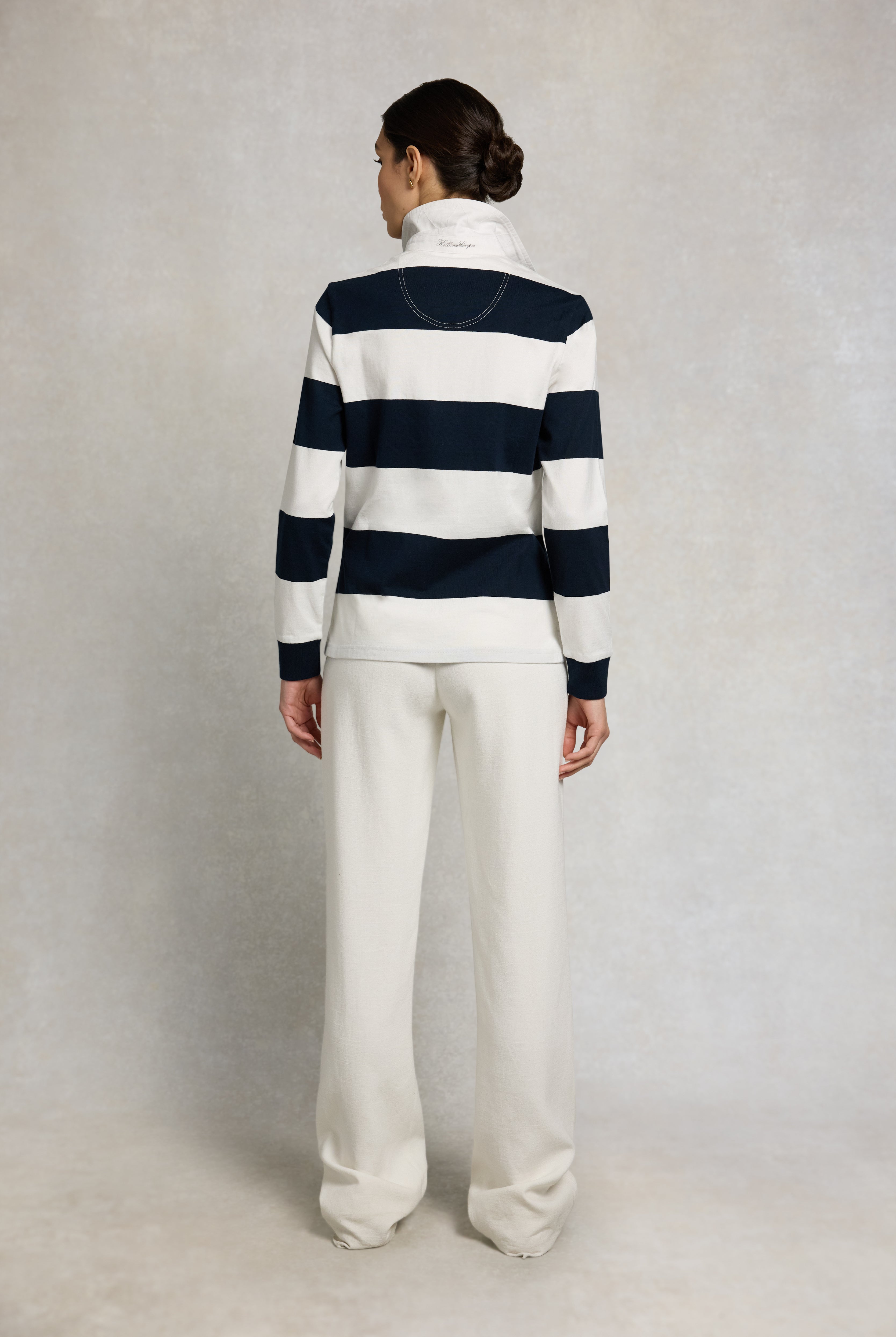 Holland Cooper Navy Ecru Rugby Shirt #Colour_Navy Ecru
