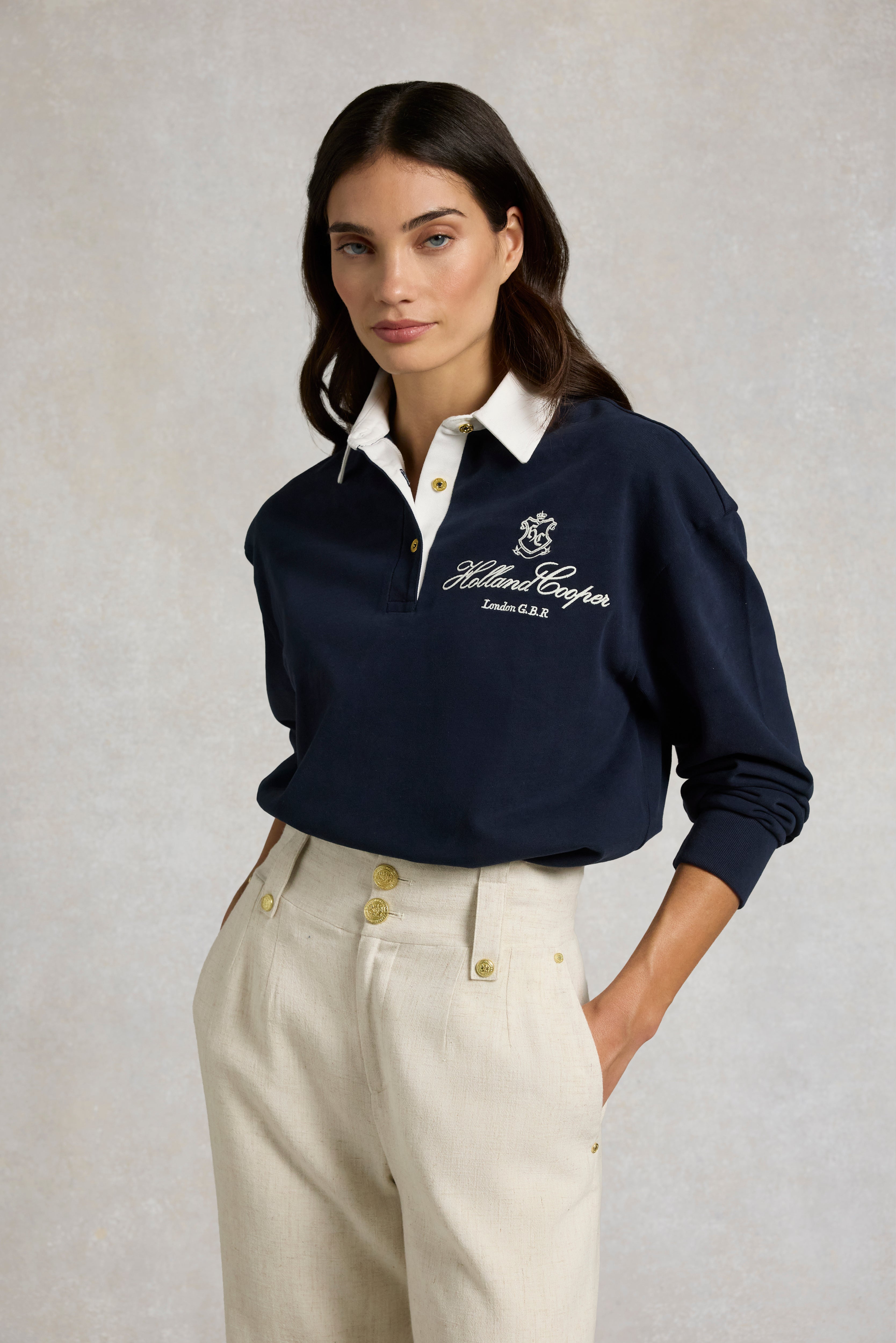 Holland Cooper Ink Navy Short Rugby Shirt #Colour_Ink Navy