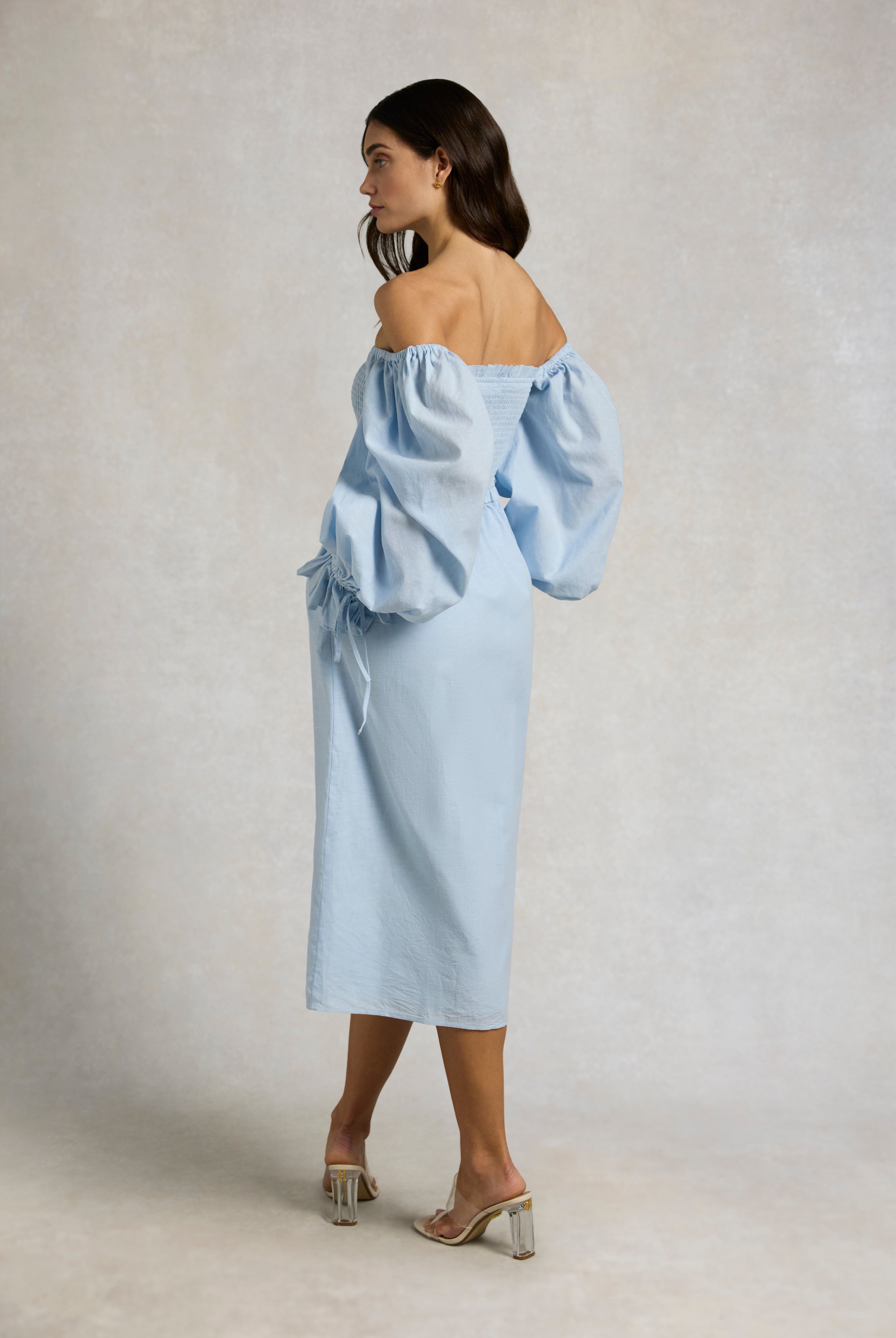 Holland Cooper Pale Blue Chambray Smock Dress #Colour_Pale Blue Chambray
