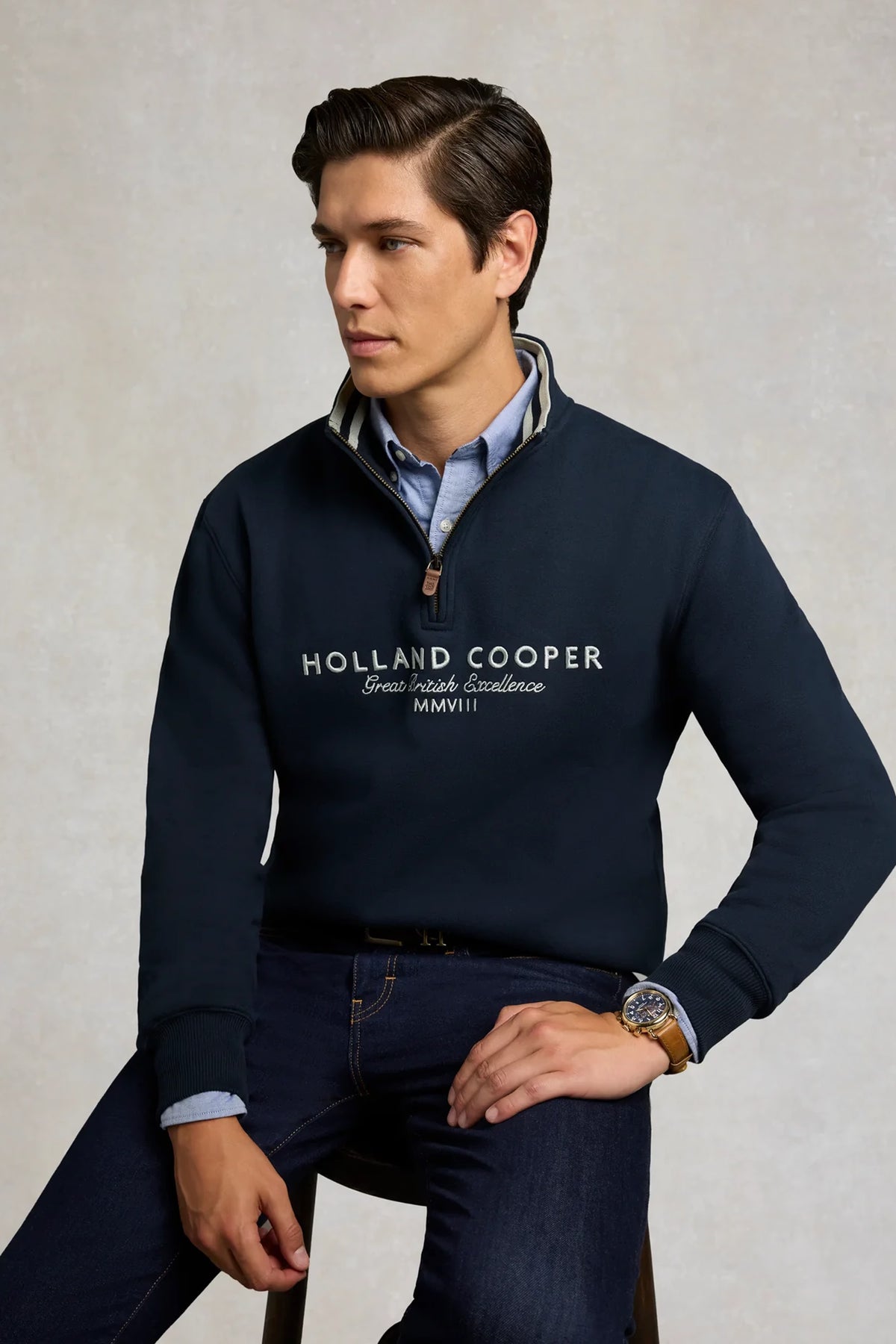 Holland Cooper Heritage Quarter Zip Sweat #Colour_Ink Navy